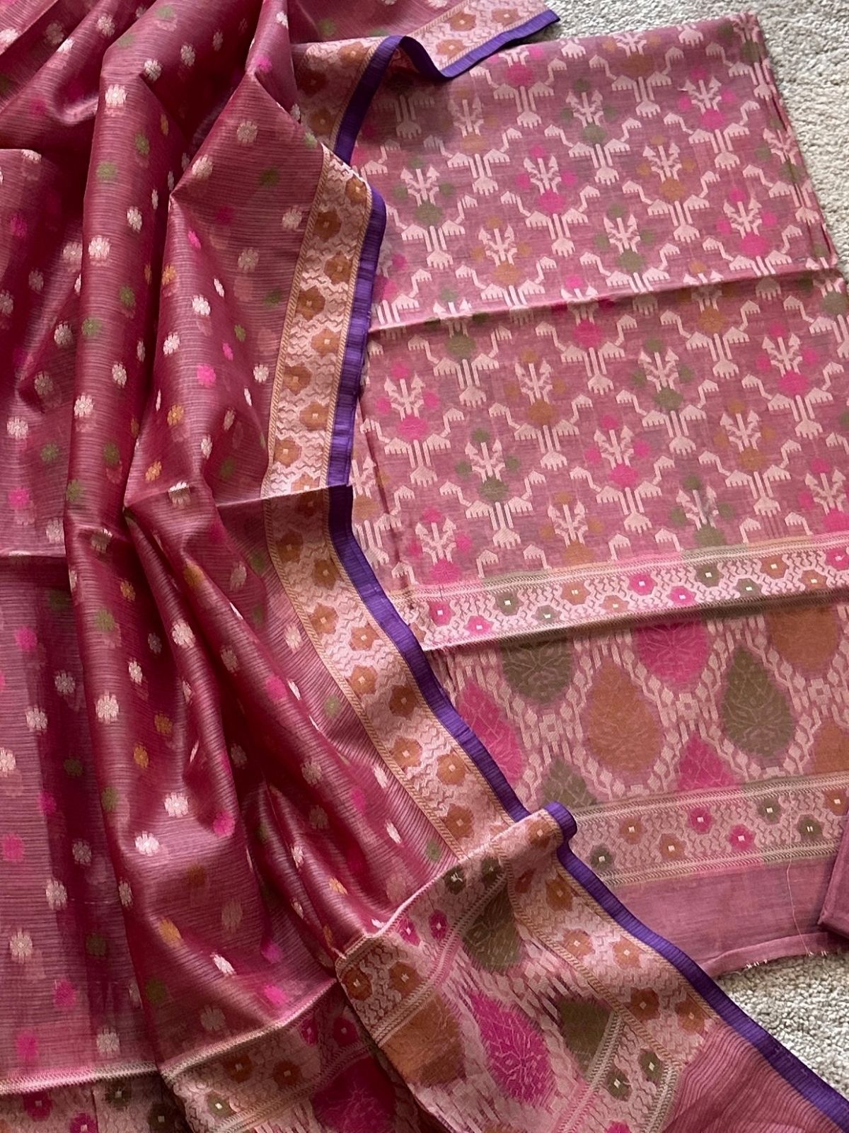 Onion Pink- Jamdani Cotton Unstitched Set
