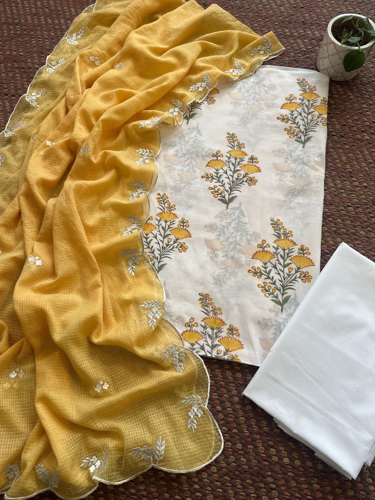 Pure Cotton Handblock Fabric with Embroidered Dupatta