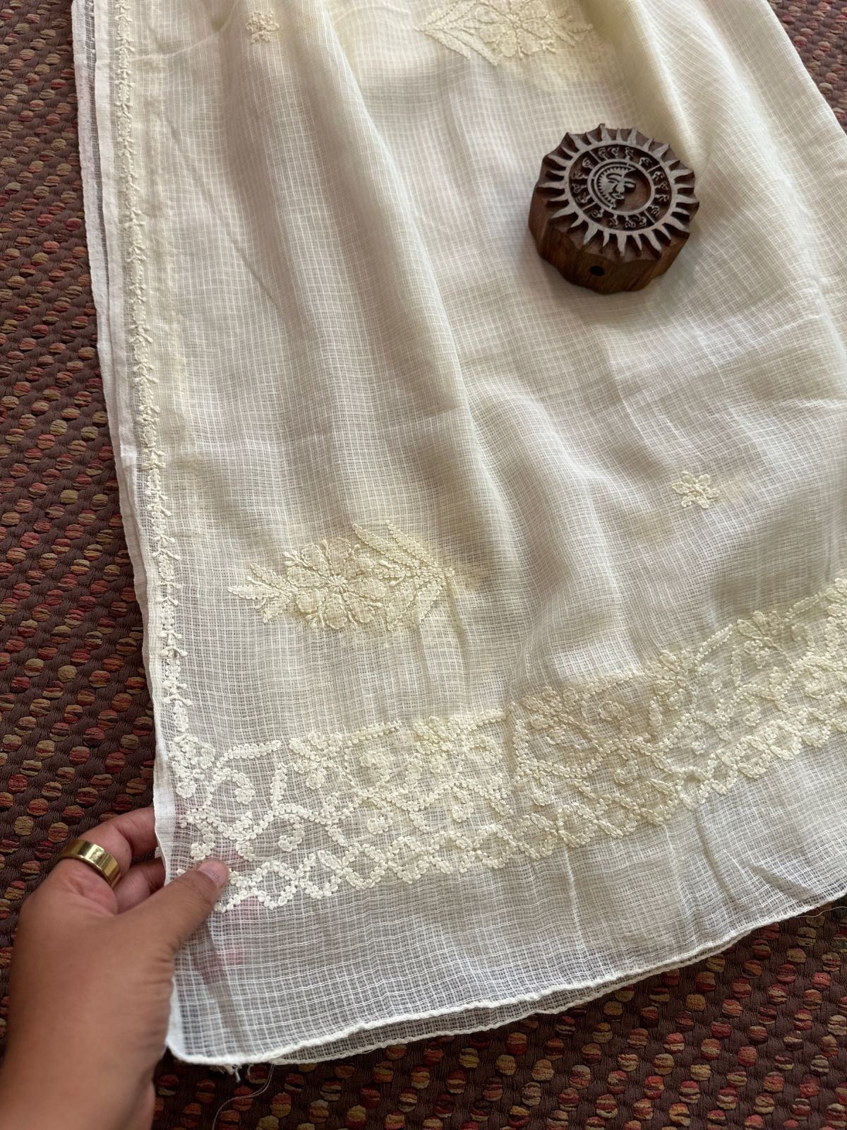 Kota Doria Hand Embroidered Chikankari Dupatta