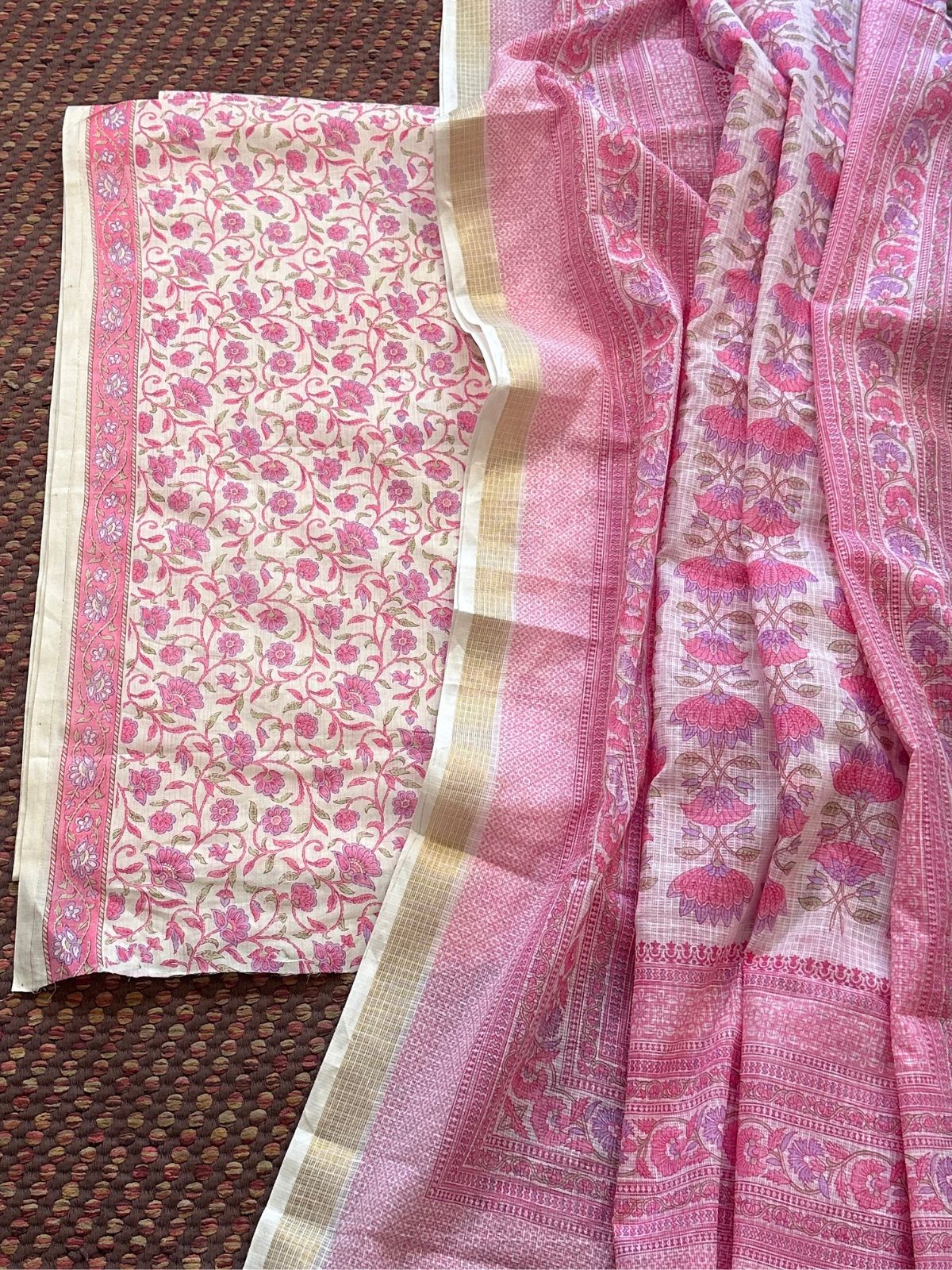 Pure Cotton Unstitched Set with Kota Dupatta