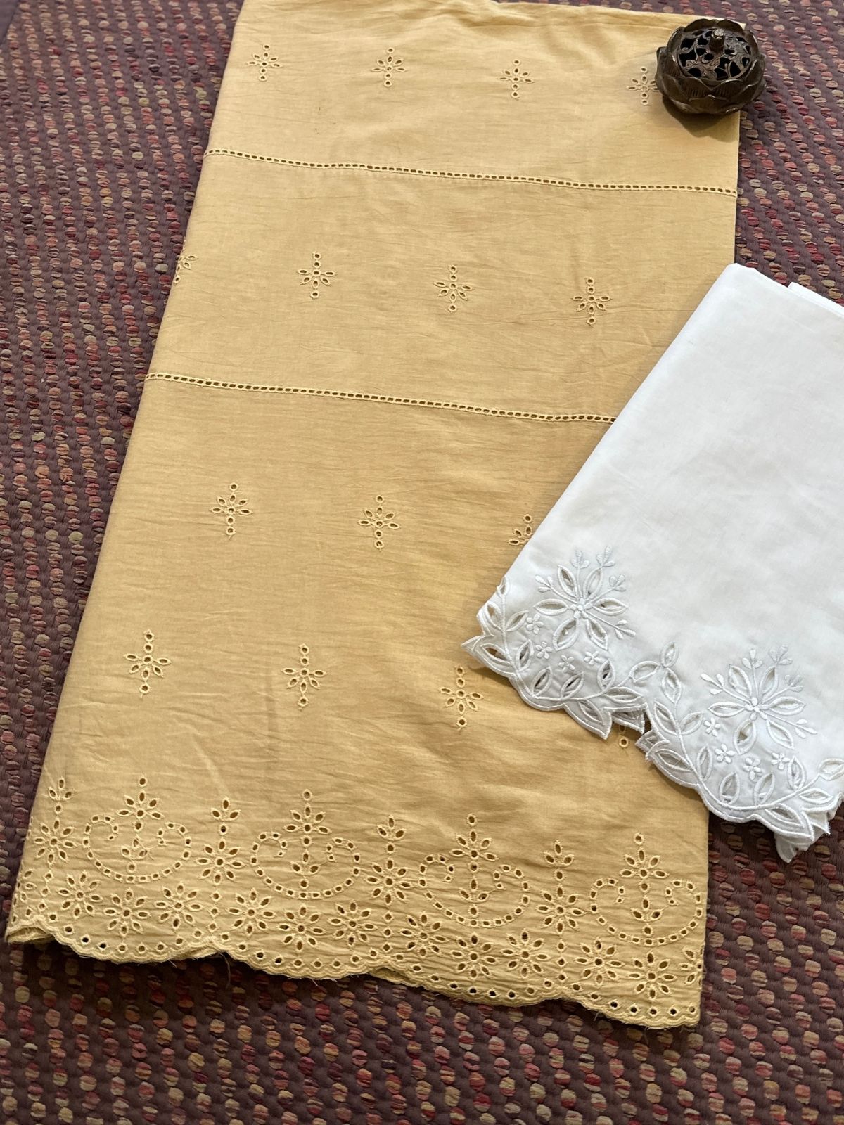 Pure Cotton Unstitched Set with Cutwork Bottom