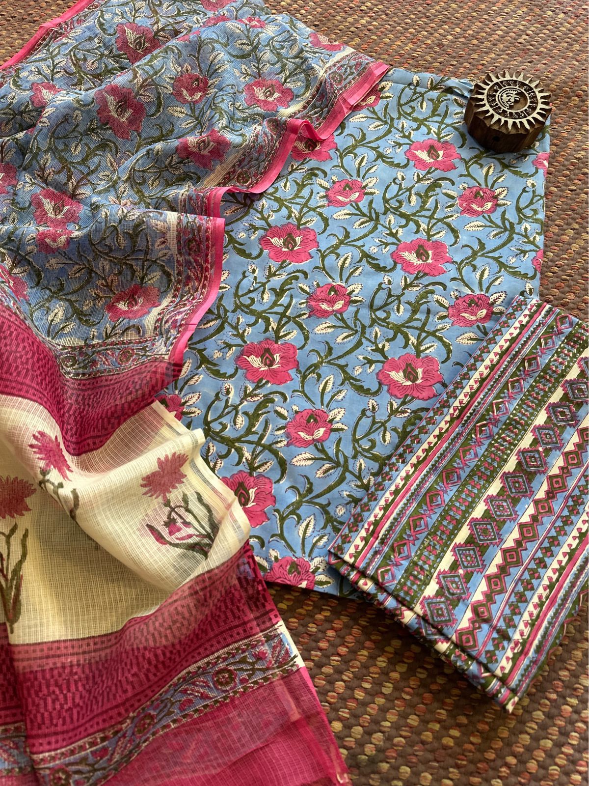 Pure Cotton Unstitched Set with Kota Dupatta