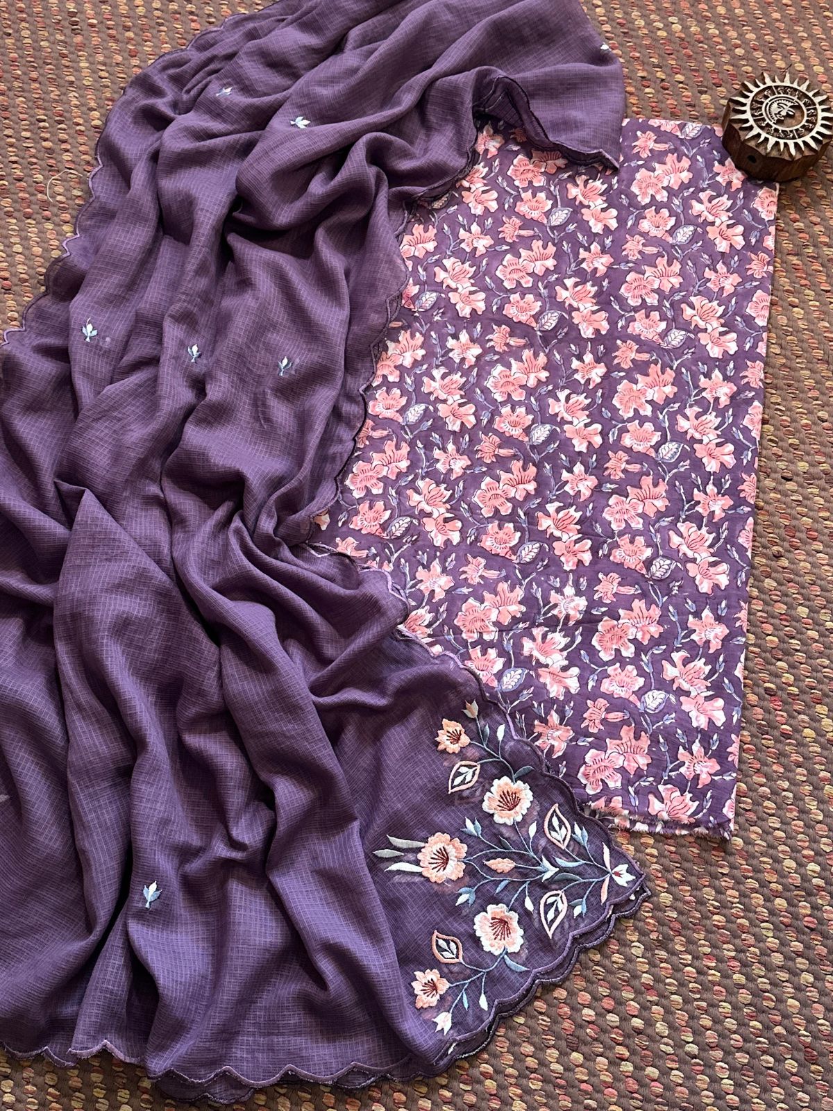 Pure Cotton Handblock Fabric with Embroidered Dupatta