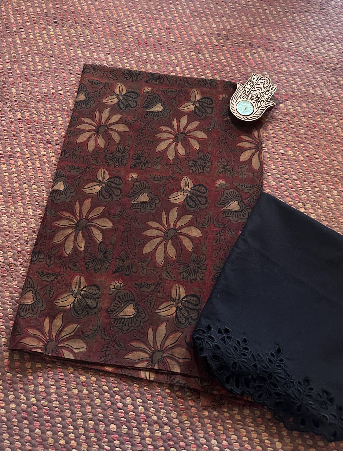 Pure Cotton Malmal Handblocked Fabric with Cutwork Bottom