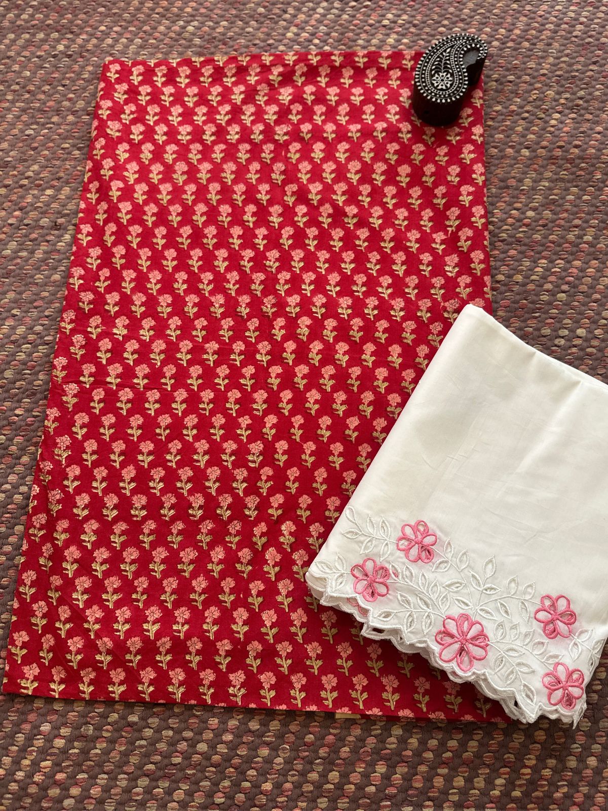 Pure Cotton fabric with Cutwork Bottom Unstitched Set