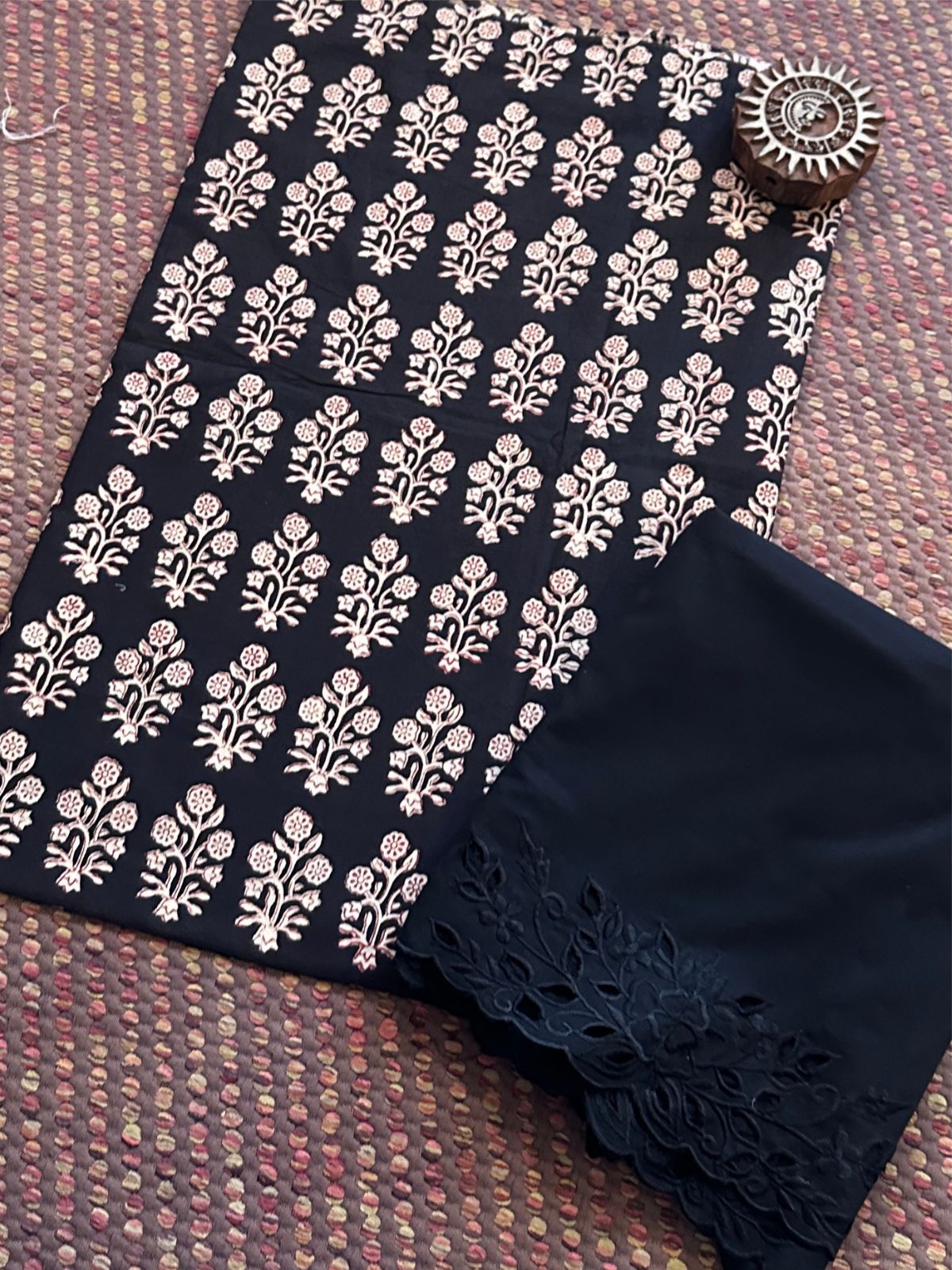 Pure Cotton fabric with Cutwork Bottom Unstitched Set