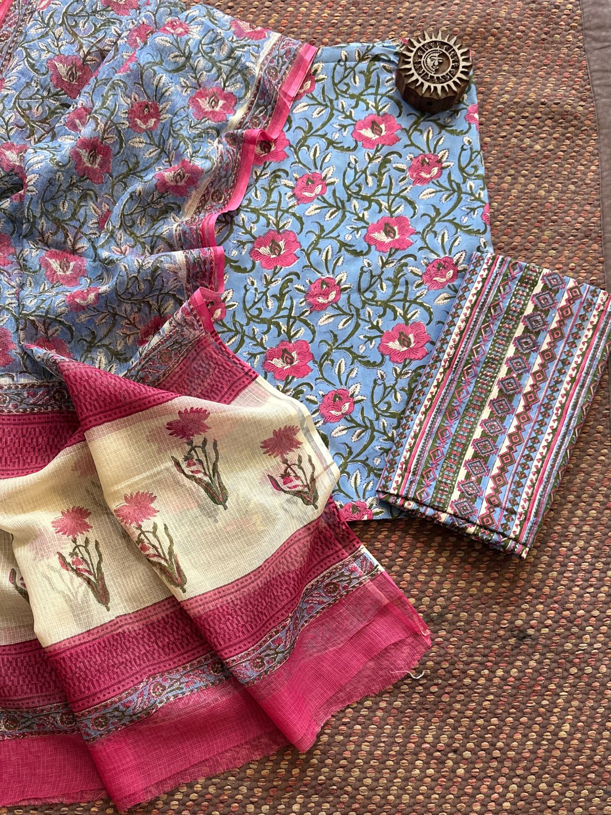 Pure Cotton Unstitched Set with Kota Dupatta