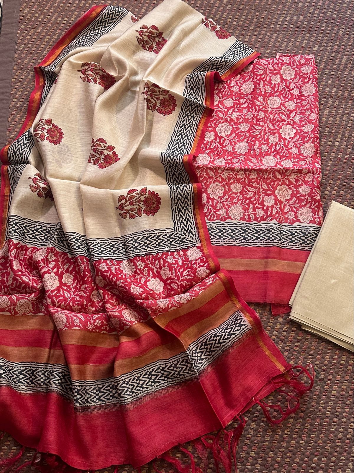 Premium Pure Tussar Silk Unstitched Set