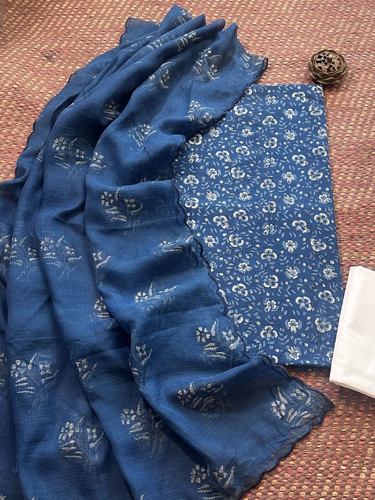 Pure Cotton Indigo Handblocked Unstitched Set
