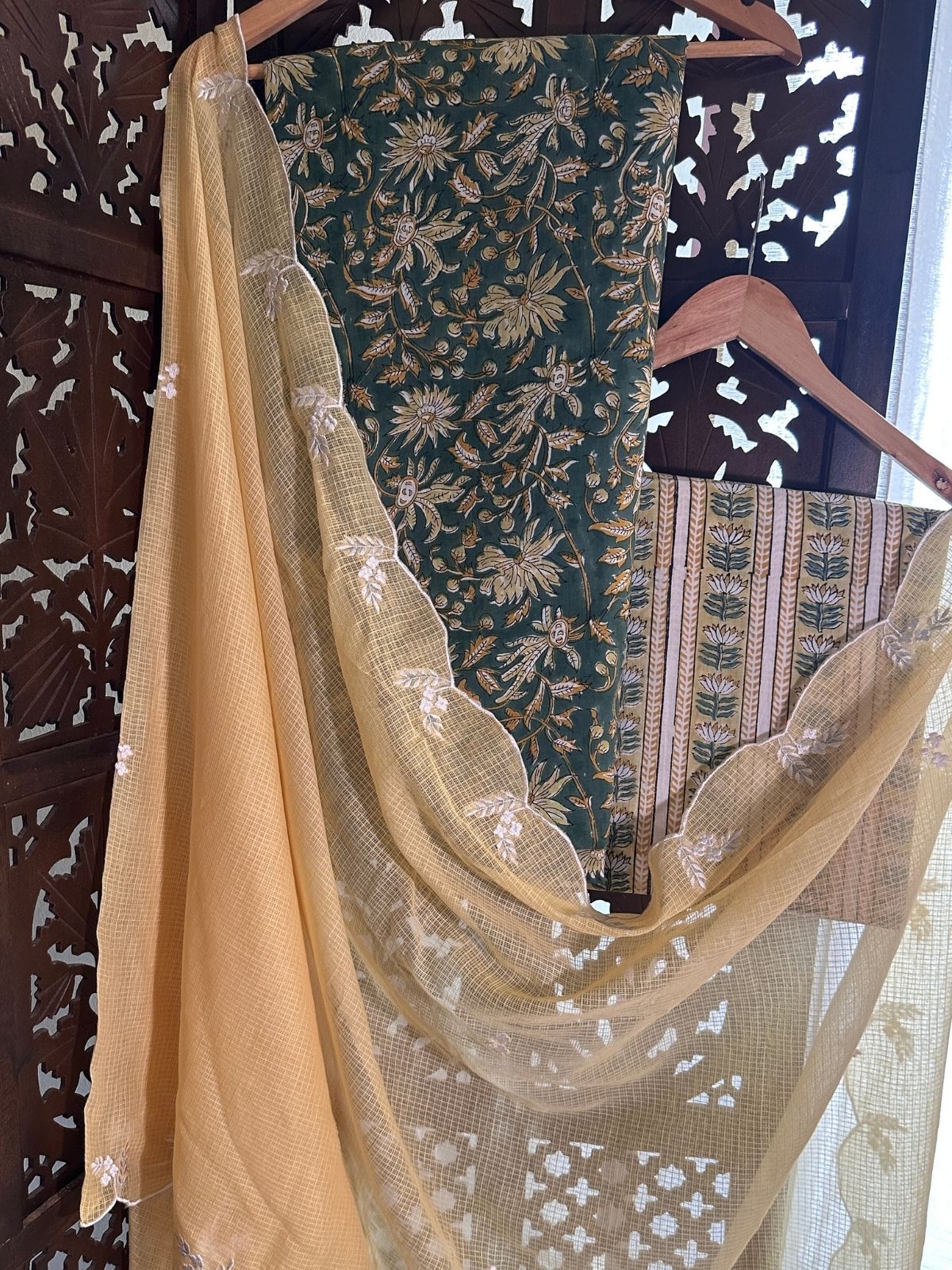 Pure Cotton Handblock Fabric with Embroidered Dupatta