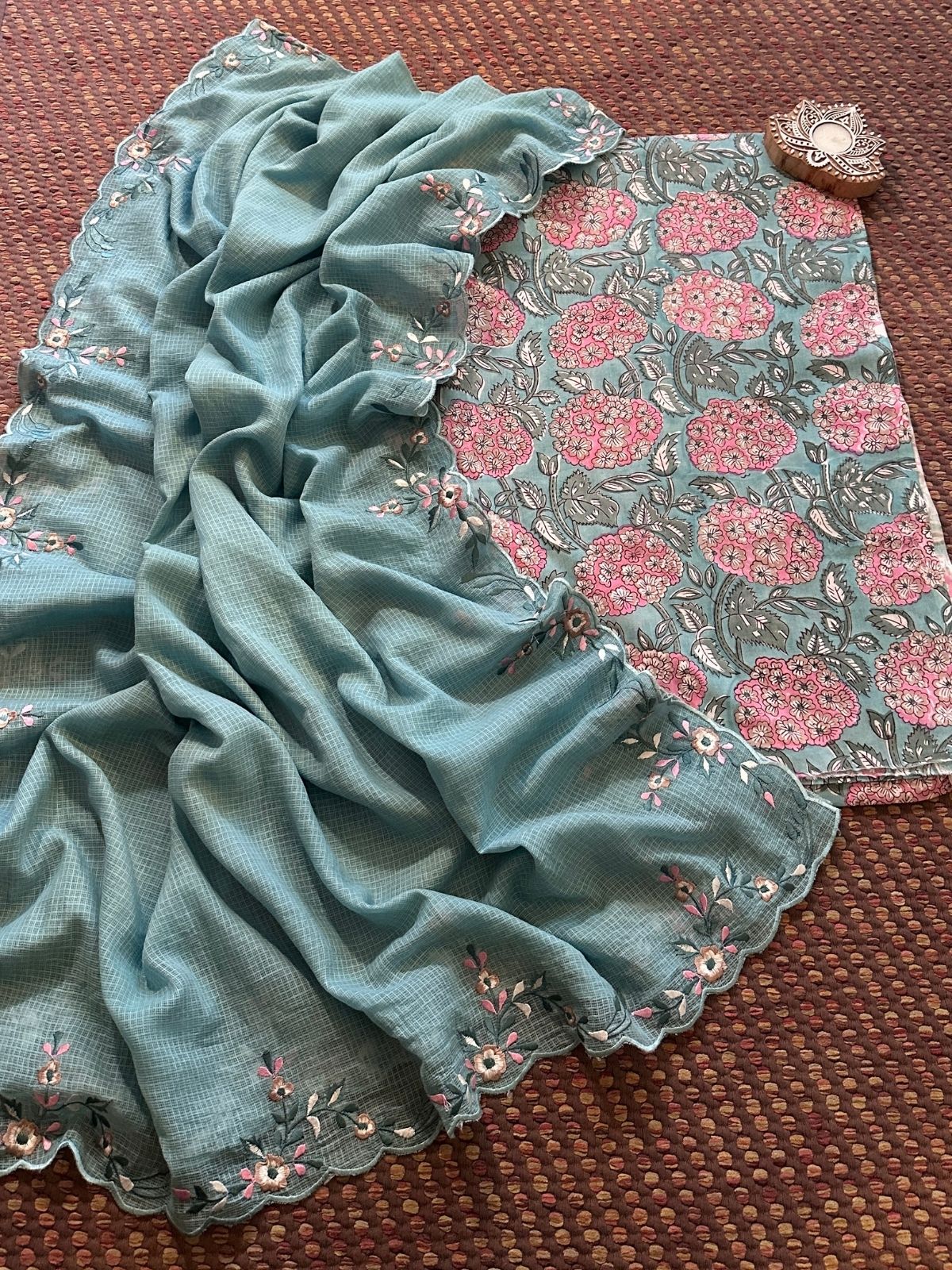 Pure Cotton Handblock Fabric with Exclusive Embroidered Dupatta