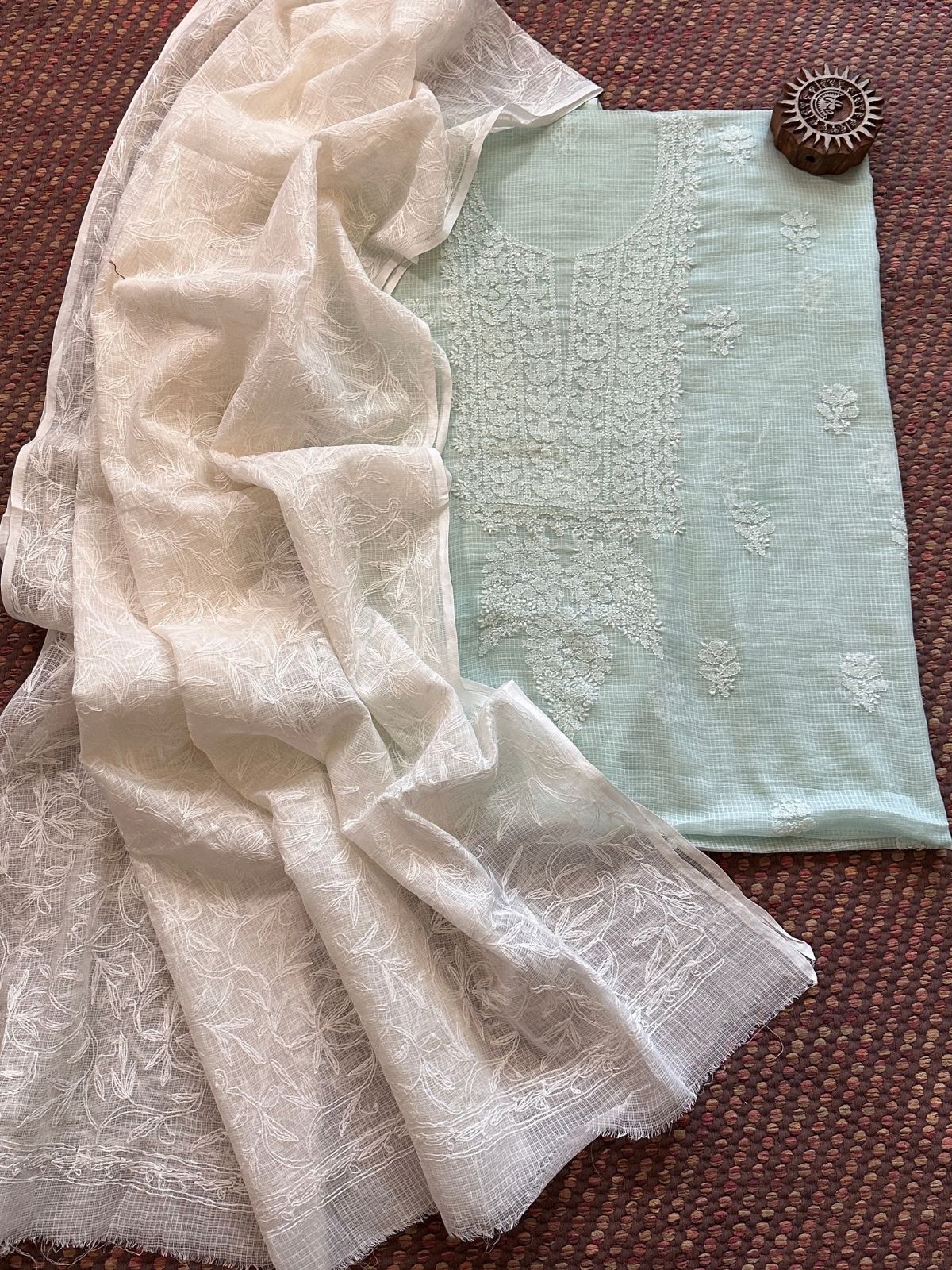 Chikankari Hand Embroidered kota Fabric with chikankari Dupatta