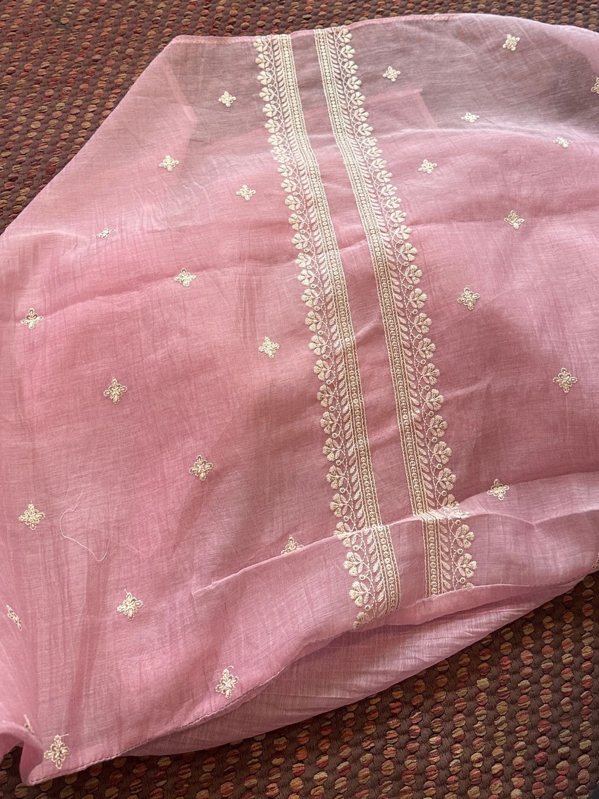 Malmal Maheshwari Silk Embroidered Unstitched Set