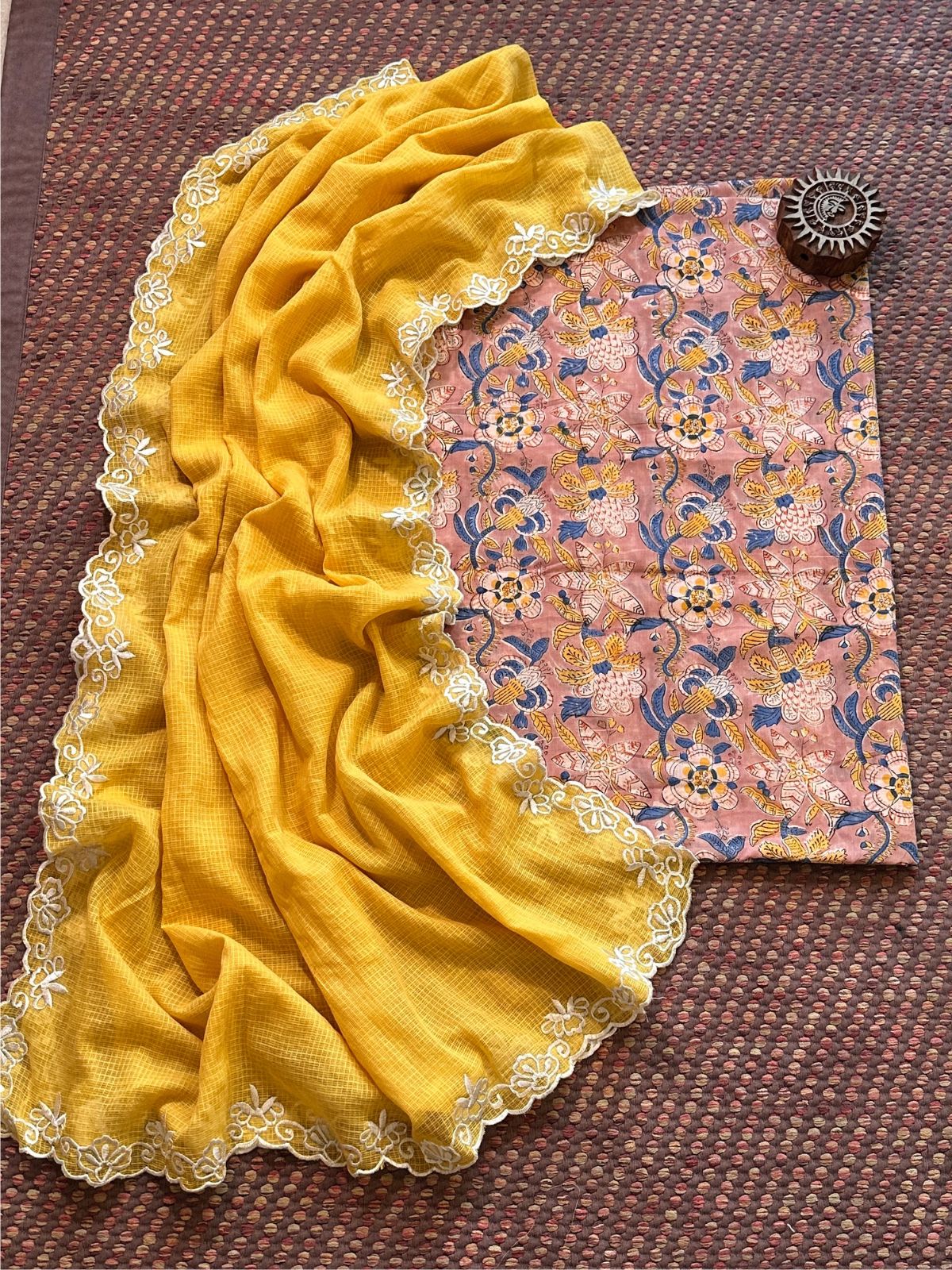 Pure Cotton Handblock Fabric with Exclusive Embroidered Dupatta