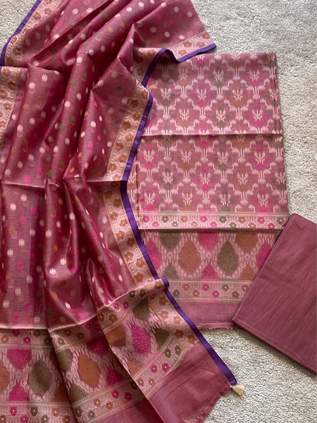 Onion Pink- Jamdani Cotton Unstitched Set