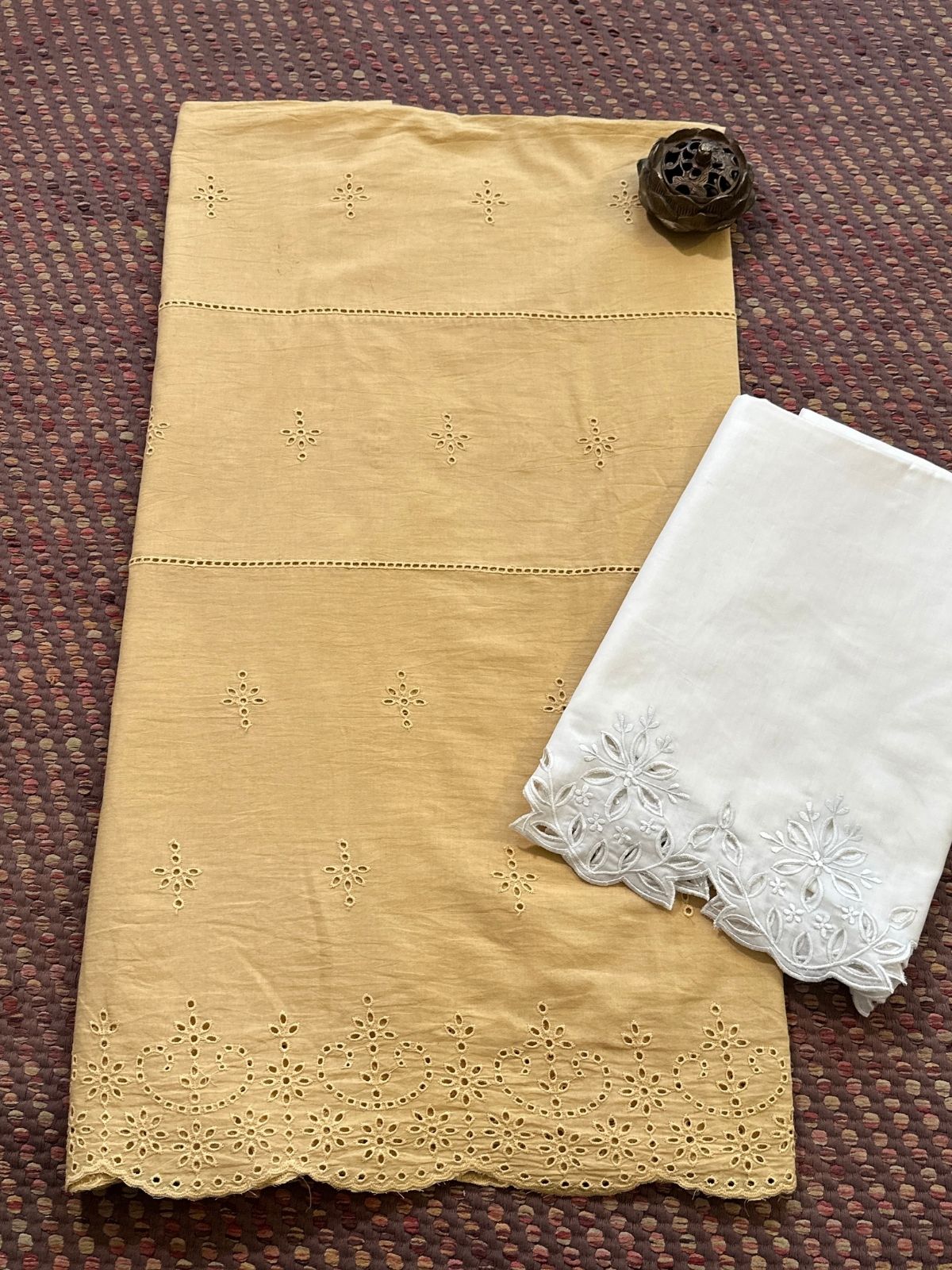 Pure Cotton Unstitched Set with Cutwork Bottom