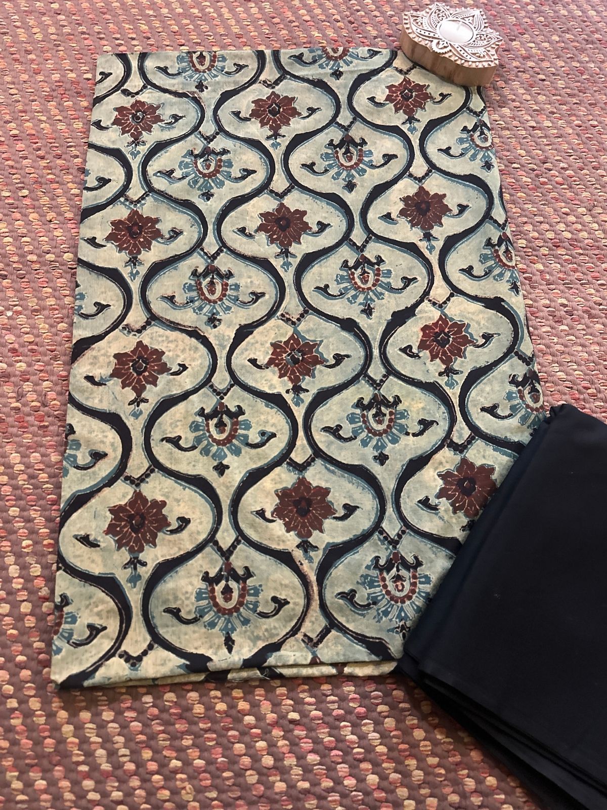 Pure Cotton fabric in Natural Dyes with Bottom Unstitched Set