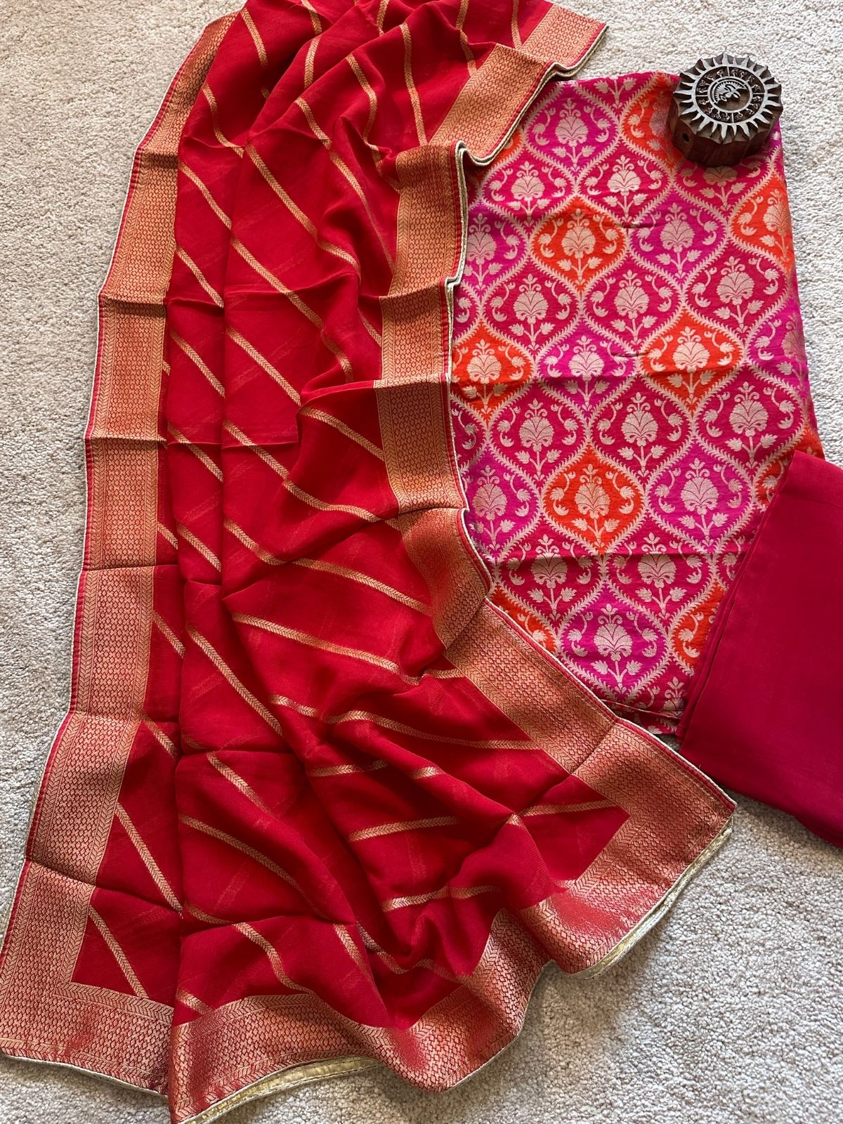 Sindhu- Premium Georgette Benarsi  Rangkat Weave Unstitched Set