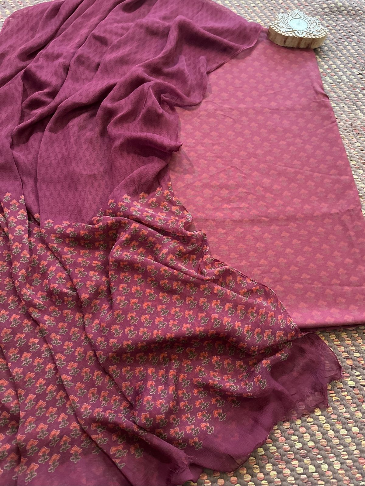 Spun Block Printed Unstitched Set