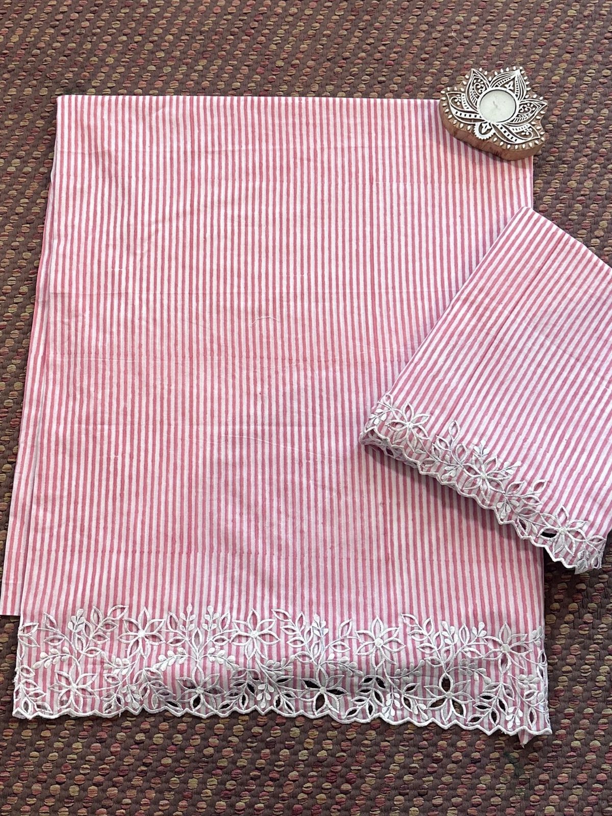 Cutwork Pure Cotton Hand-blocked Coord Set