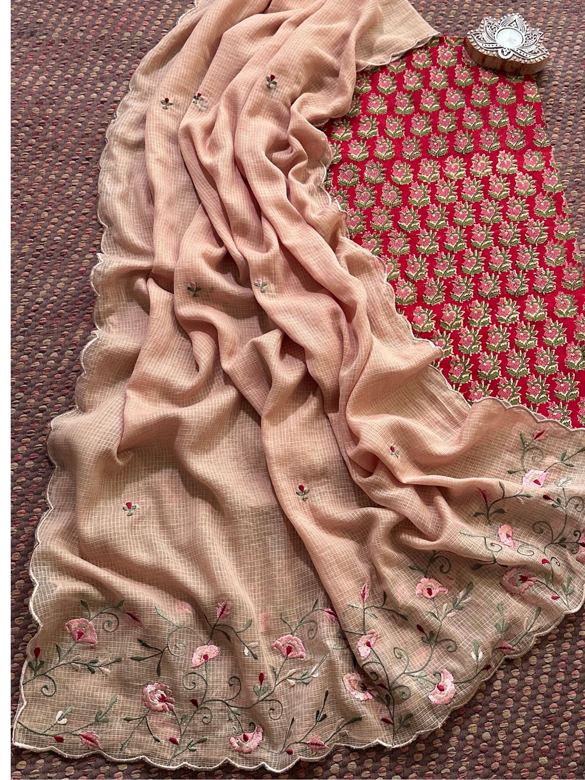 Pure Cotton Handblock Fabric with Embroidered Dupatta