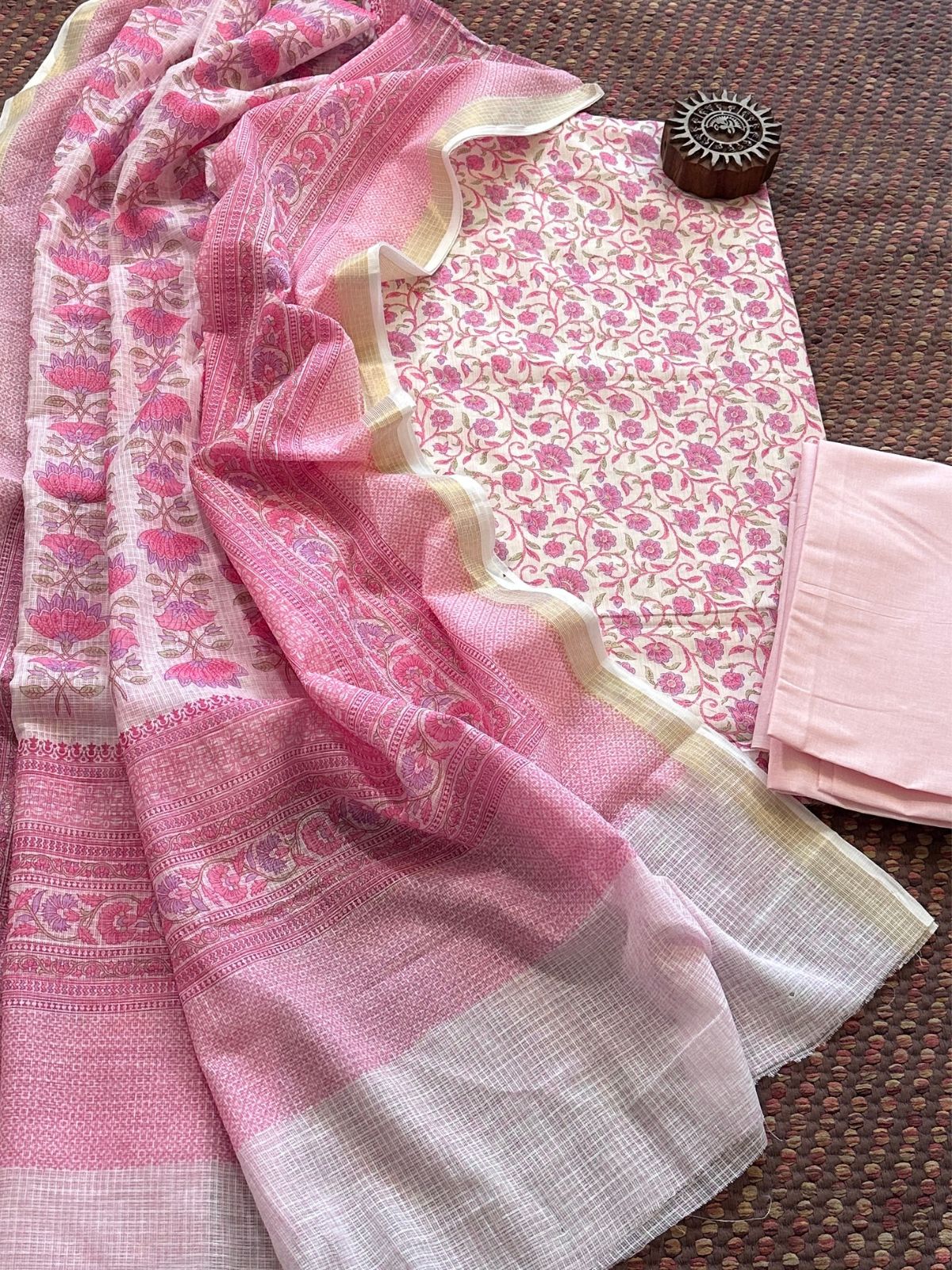 Pure Cotton Unstitched Set with Kota Dupatta