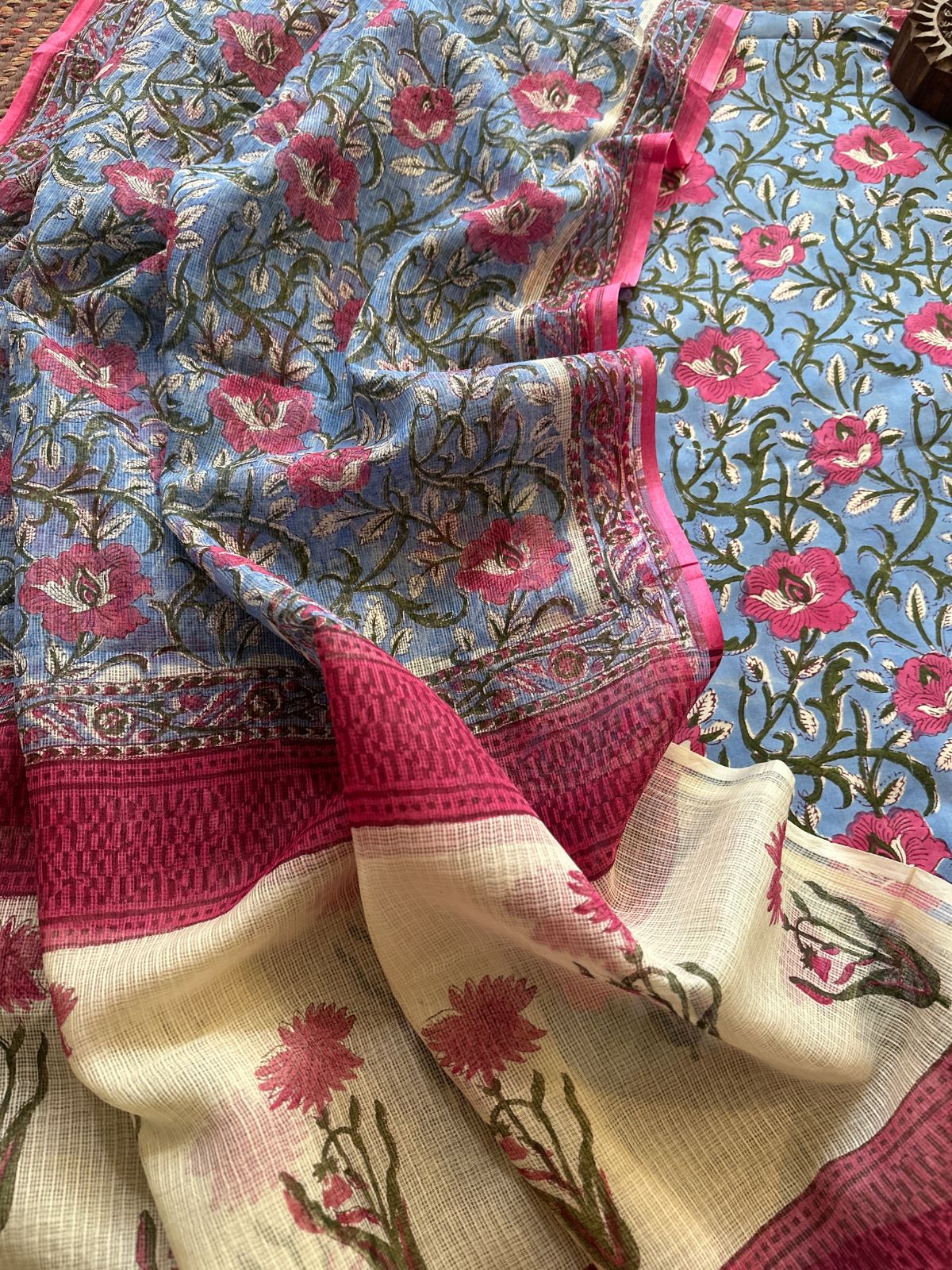 Pure Cotton Unstitched Set with Kota Dupatta