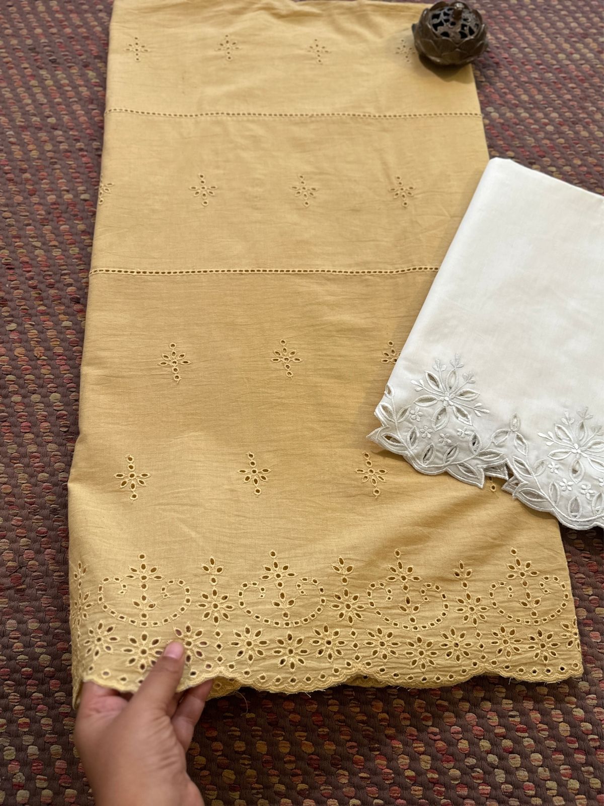 Pure Cotton Unstitched Set with Cutwork Bottom