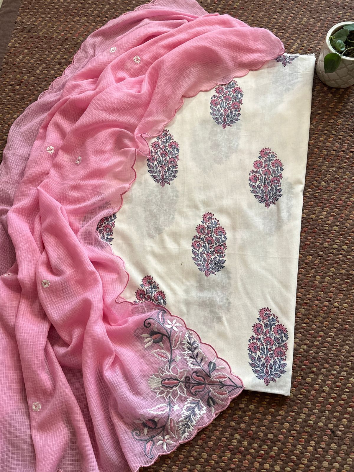 Pure Cotton Handblock Fabric with Embroidered Dupatta