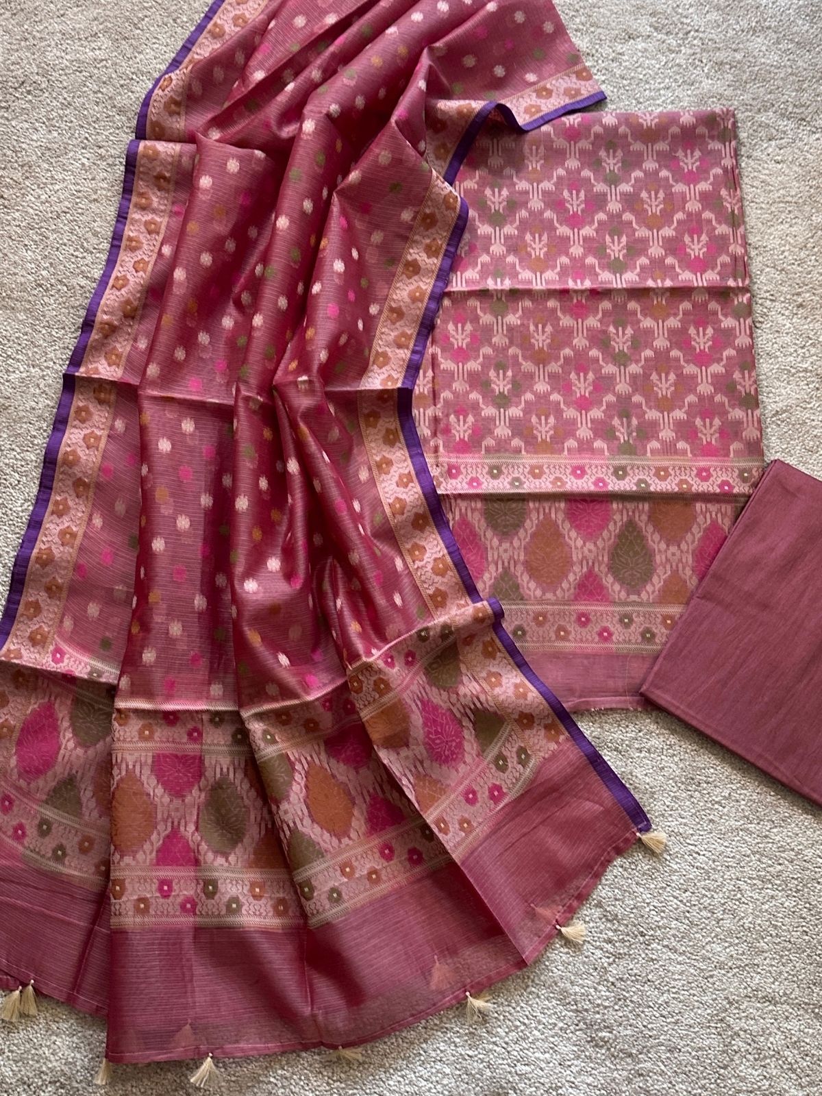 Onion Pink- Jamdani Cotton Unstitched Set