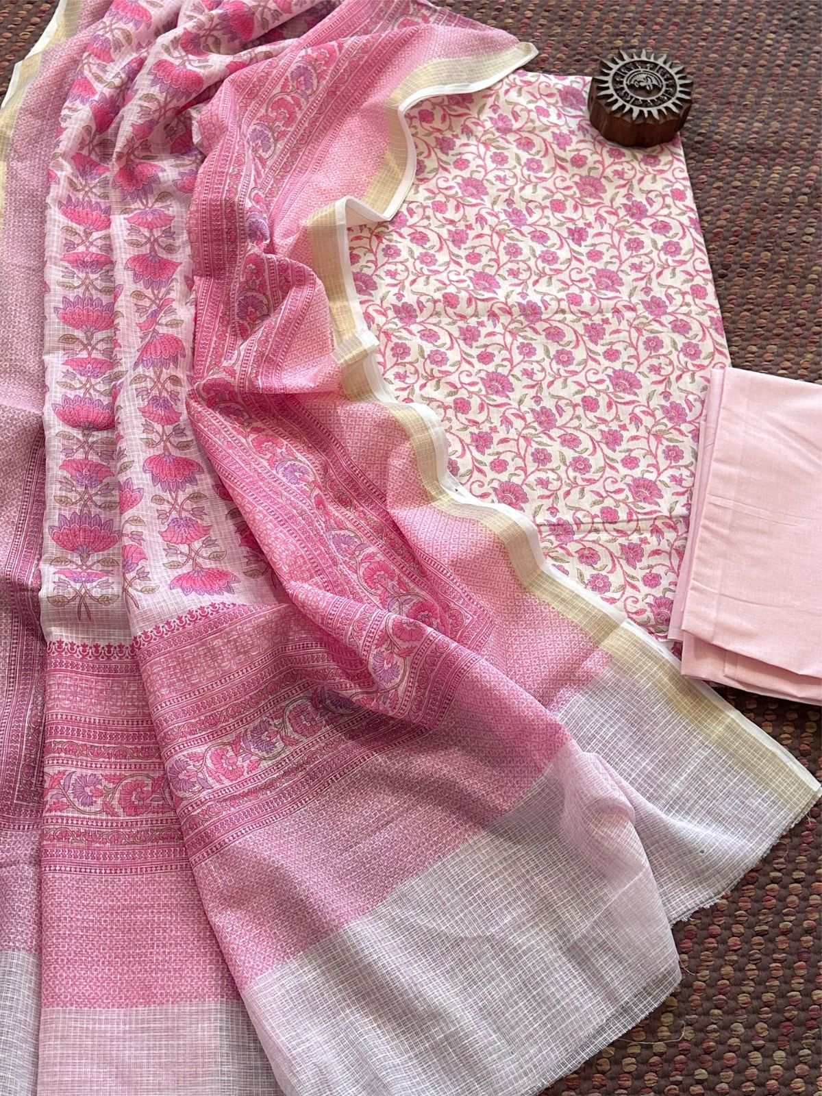 Pure Cotton Unstitched Set with Kota Dupatta