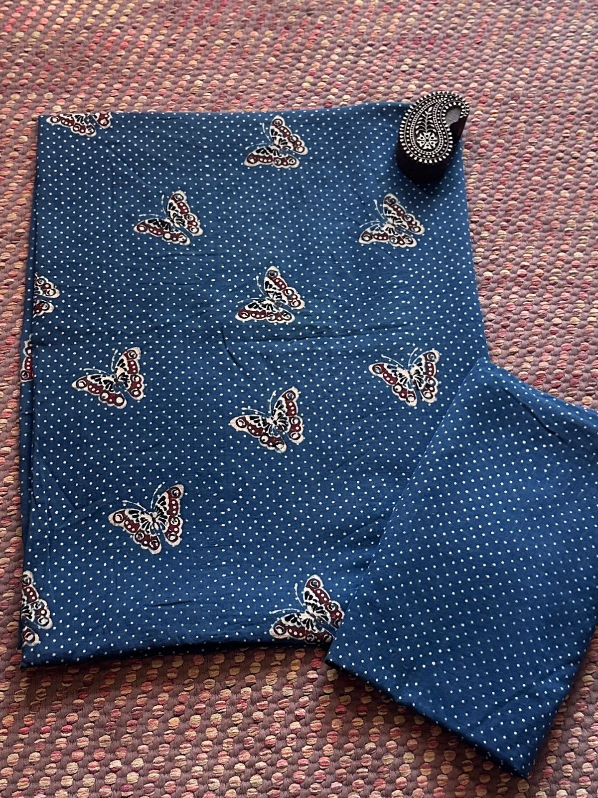 Pure Cotton Malmal Handblocked Ajrak Fabric Set