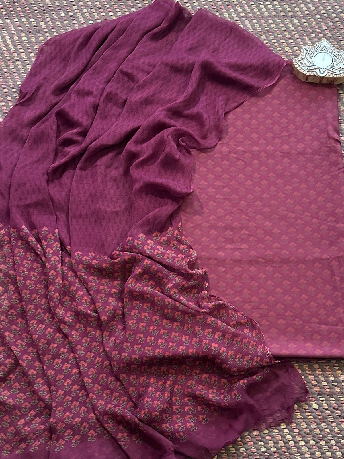 Spun Block Printed Unstitched Set