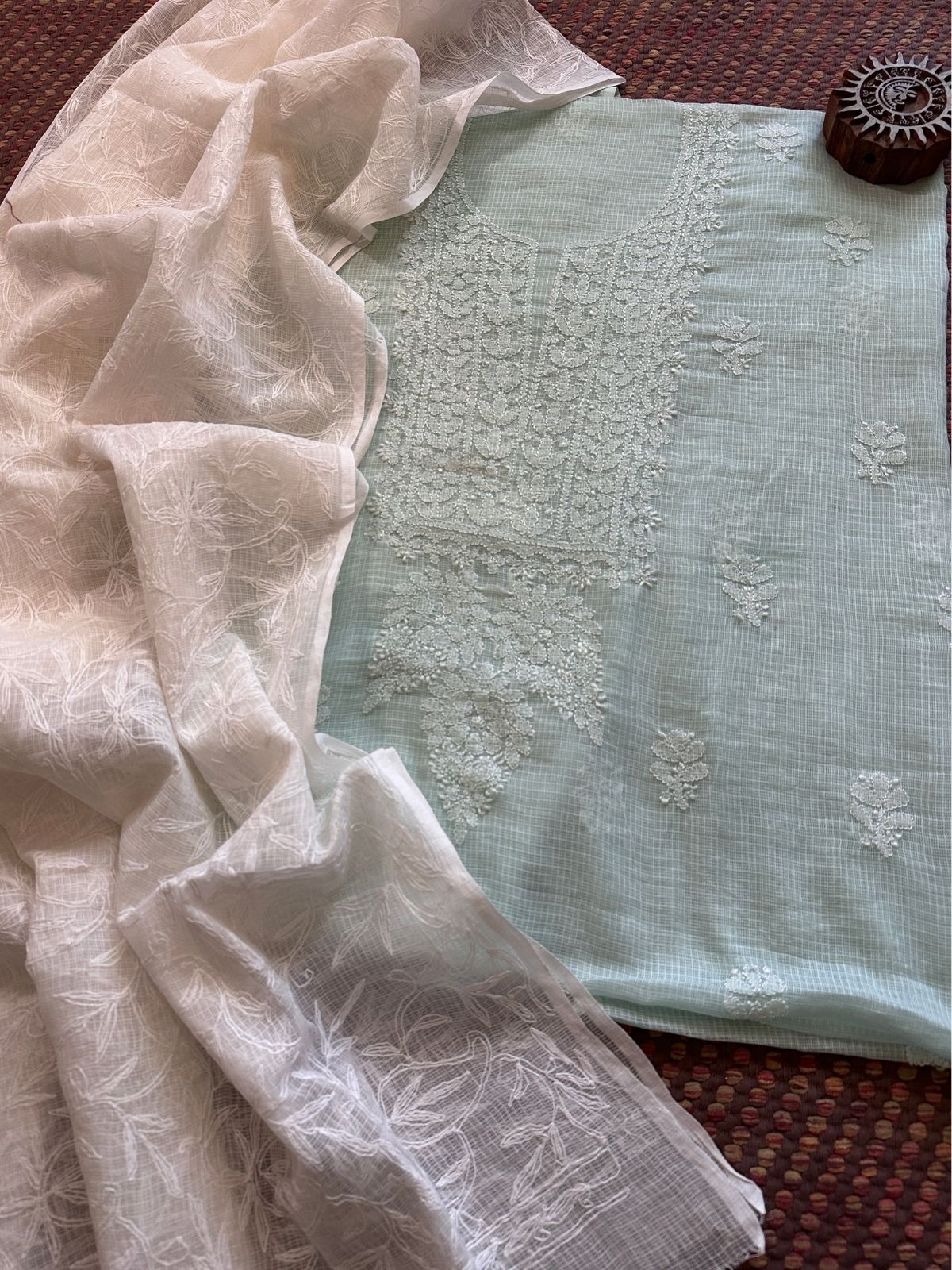 Chikankari Hand Embroidered kota Fabric with chikankari Dupatta