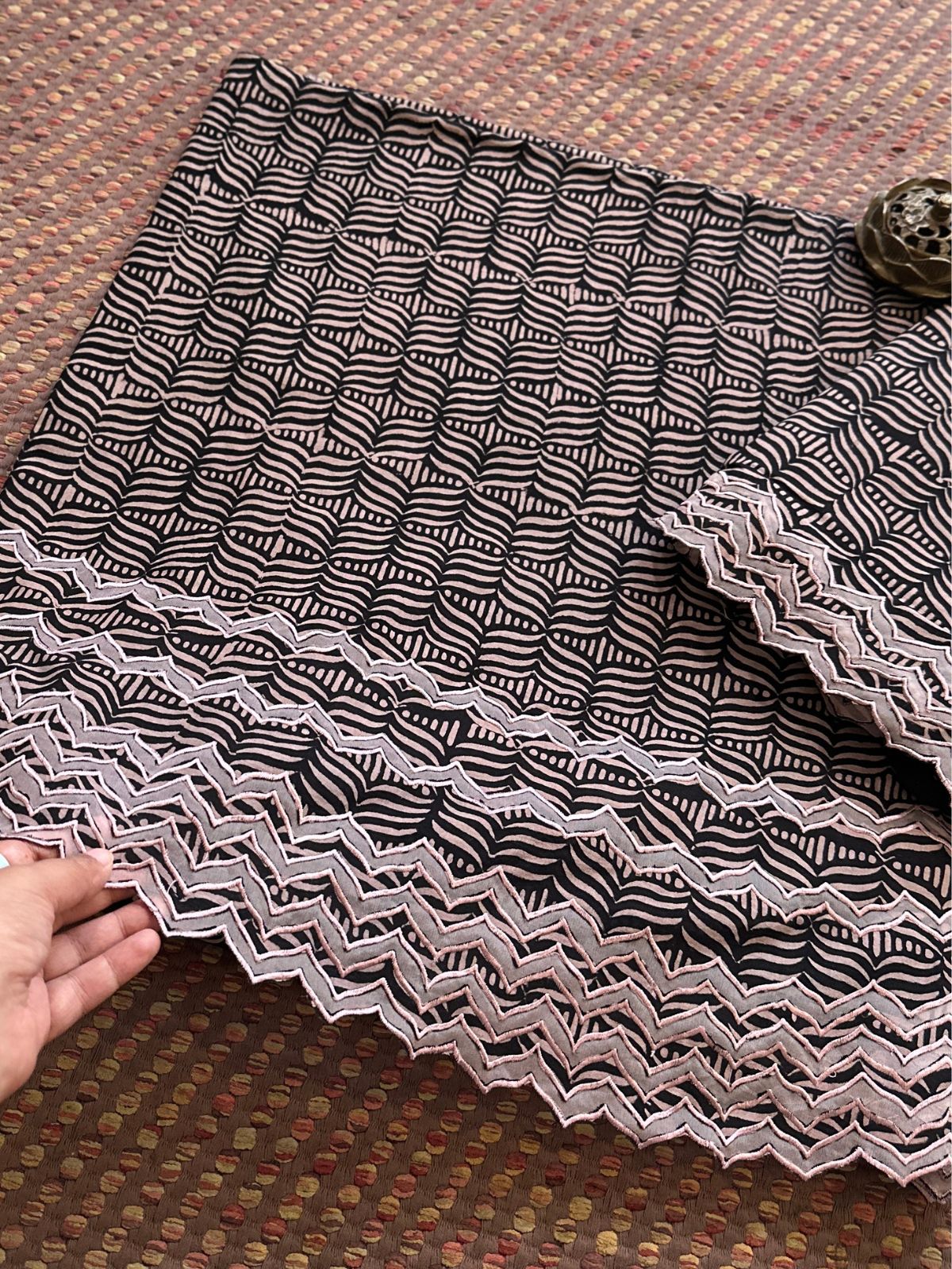 Exclusive Cutwork embroidered Ajrak Cotton Malmal Coord Set