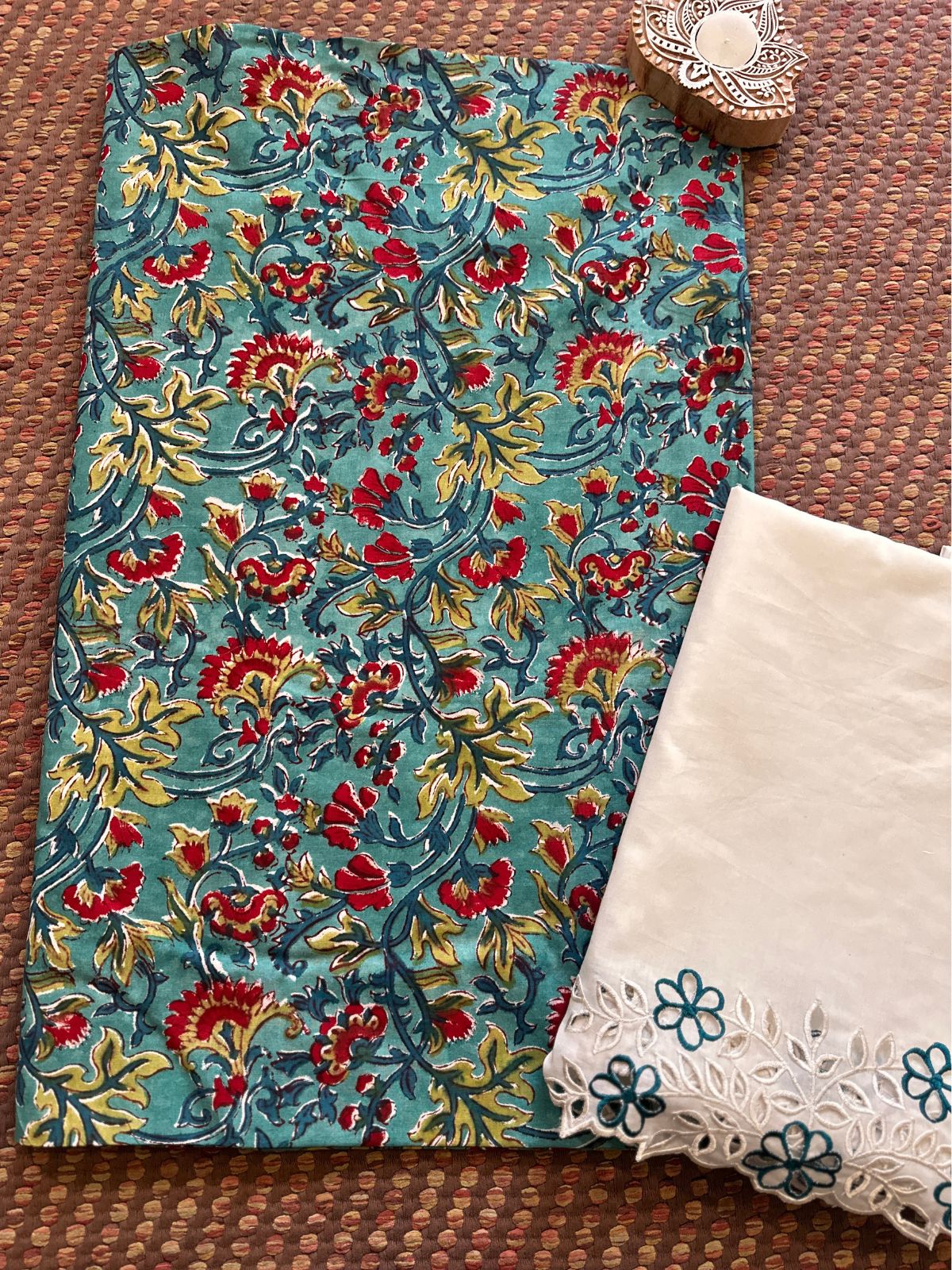 Pure Cotton fabric with Cutwork Bottom Unstitched Set