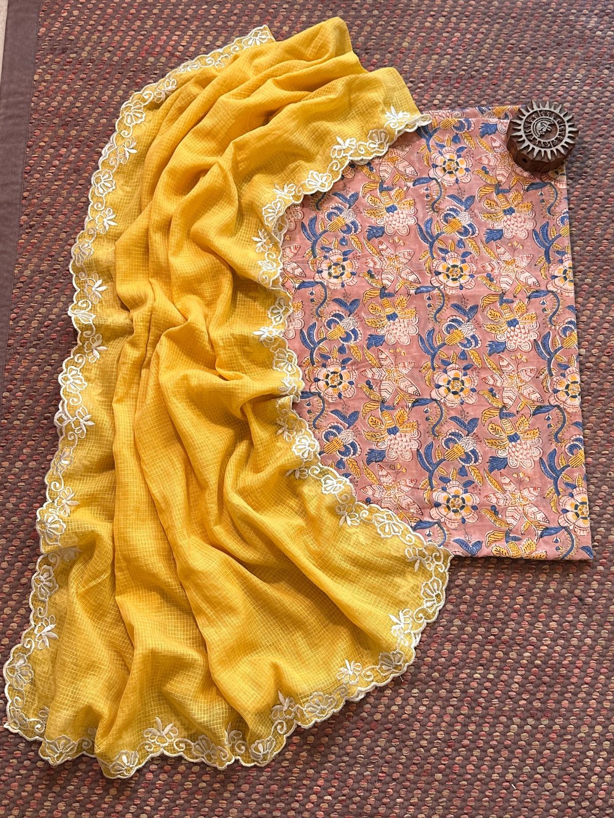 Pure Cotton Handblock Fabric with Exclusive Embroidered Dupatta