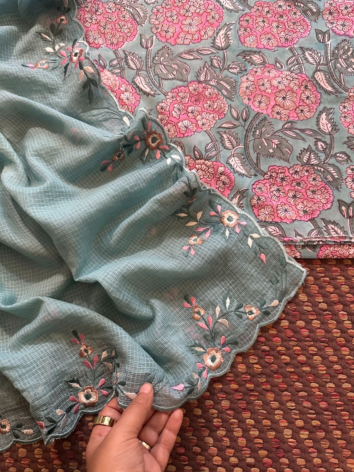 Pure Cotton Handblock Fabric with Exclusive Embroidered Dupatta