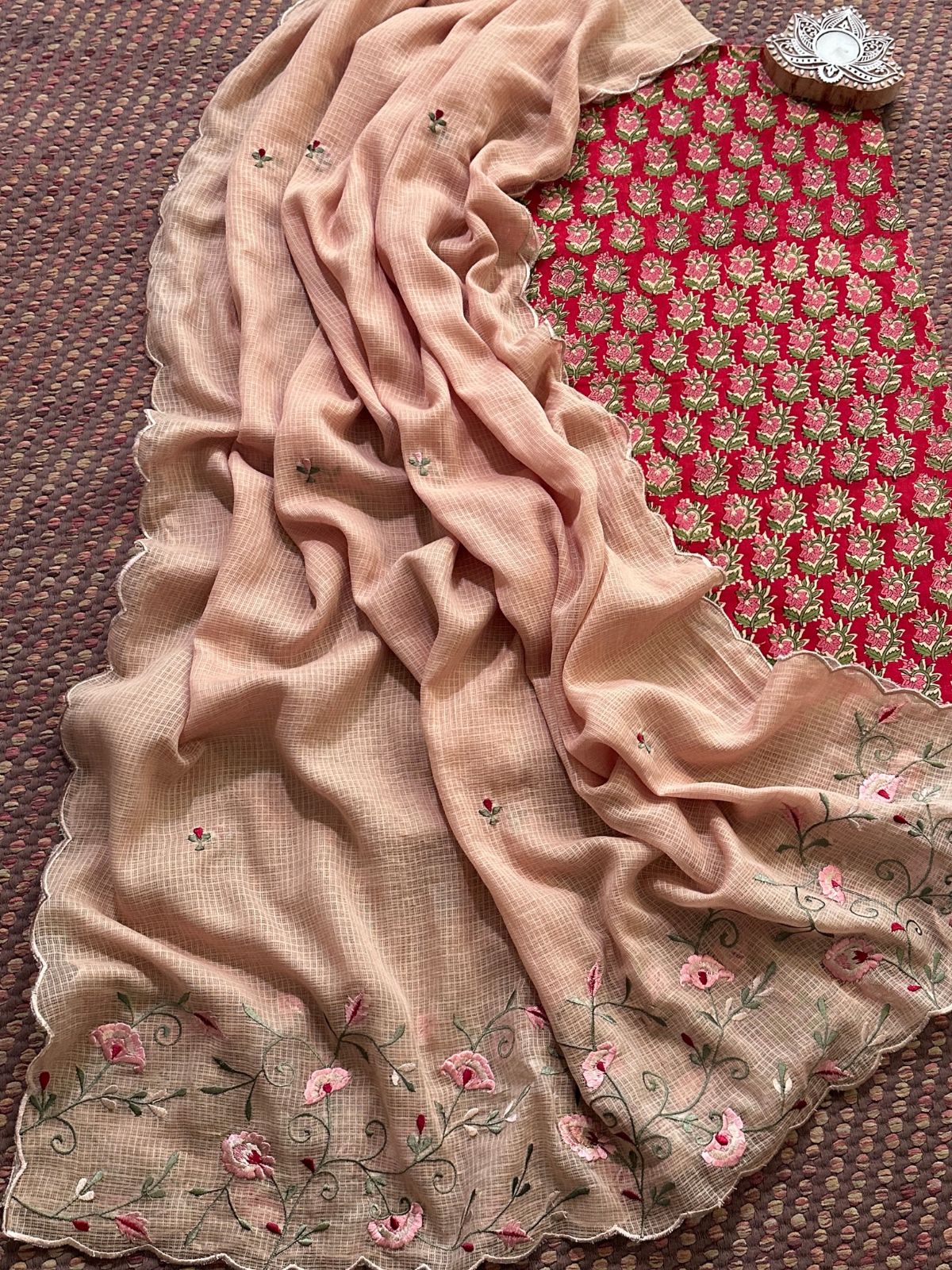 Pure Cotton Handblock Fabric with Embroidered Dupatta