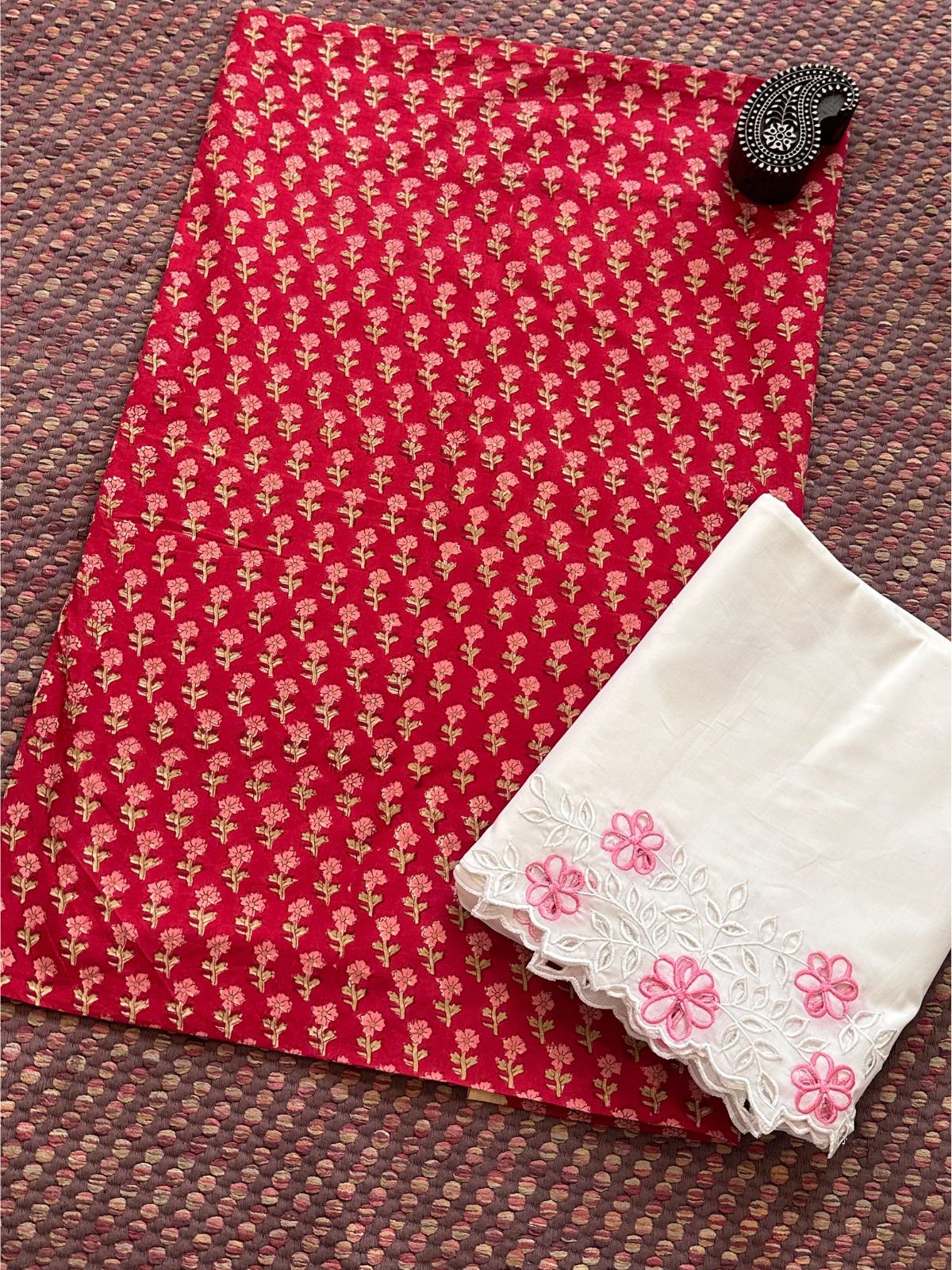 Pure Cotton fabric with Cutwork Bottom Unstitched Set