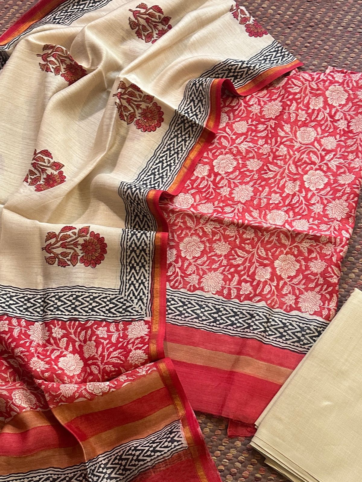 Premium Pure Tussar Silk Unstitched Set