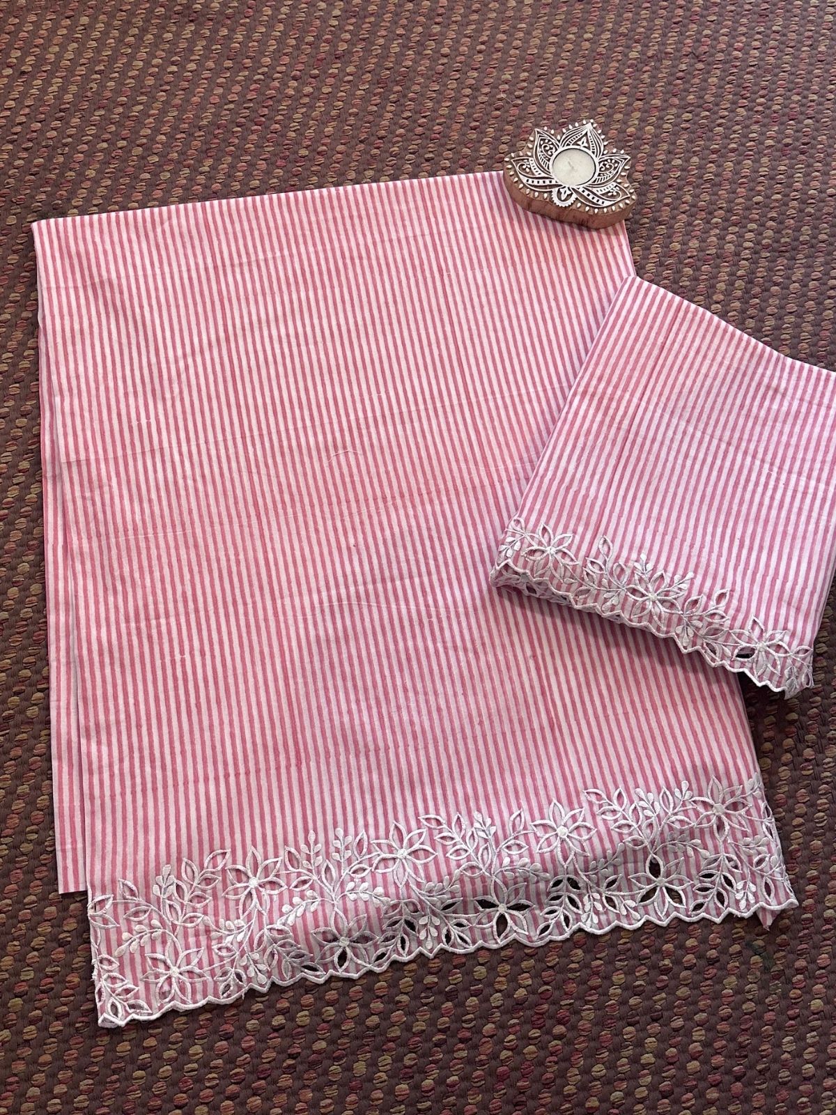 Cutwork Pure Cotton Hand-blocked Coord Set