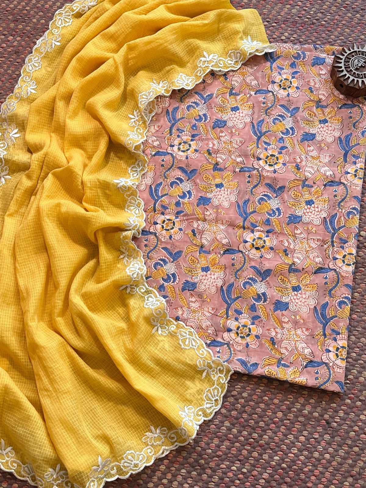Pure Cotton Handblock Fabric with Exclusive Embroidered Dupatta