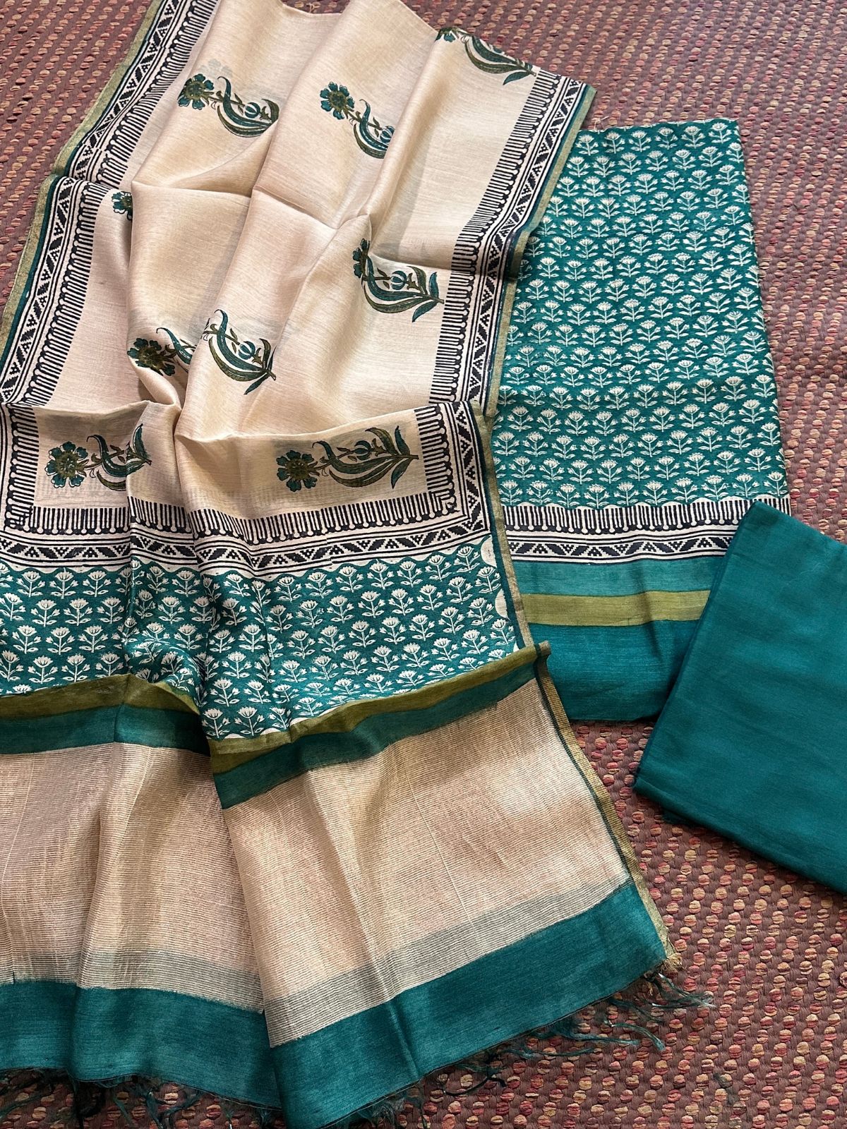 Premium Pure Tussar Silk Unstitched Set