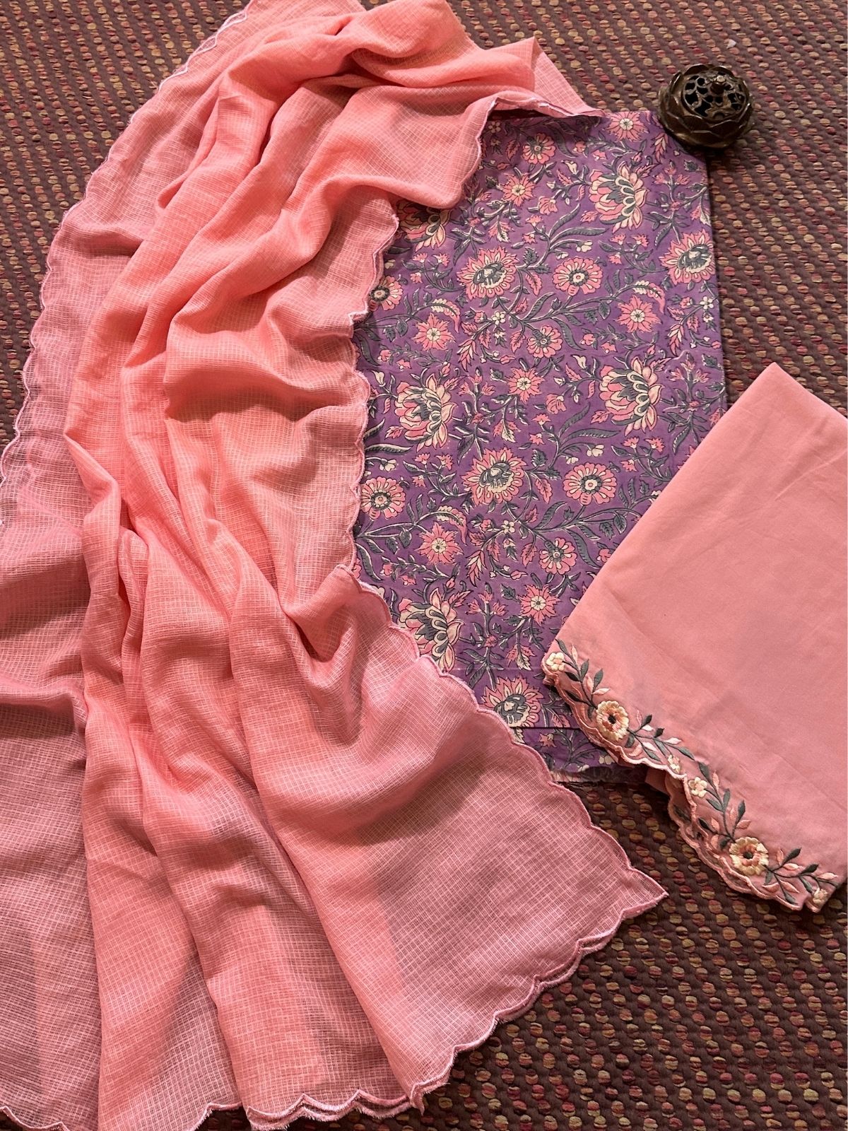 Pure Cotton Malmal Handblocked Unstitched Set