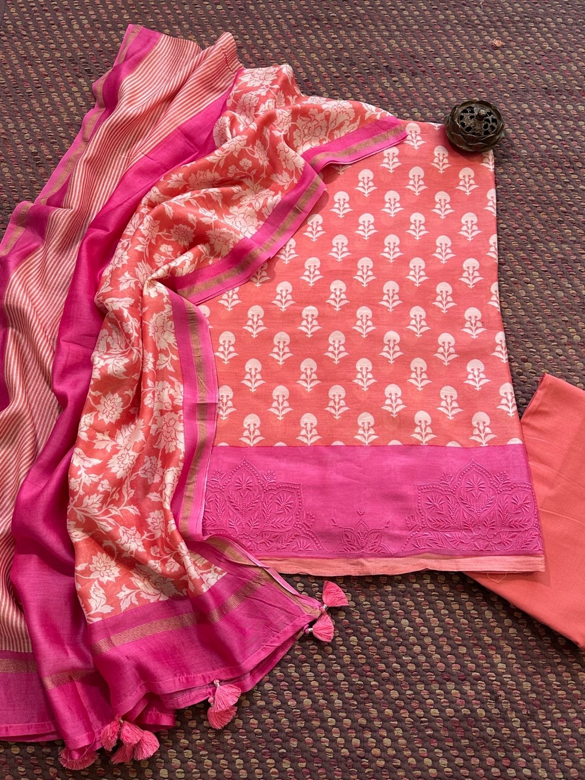 Premium Maheshwari Silk Unstitched Set