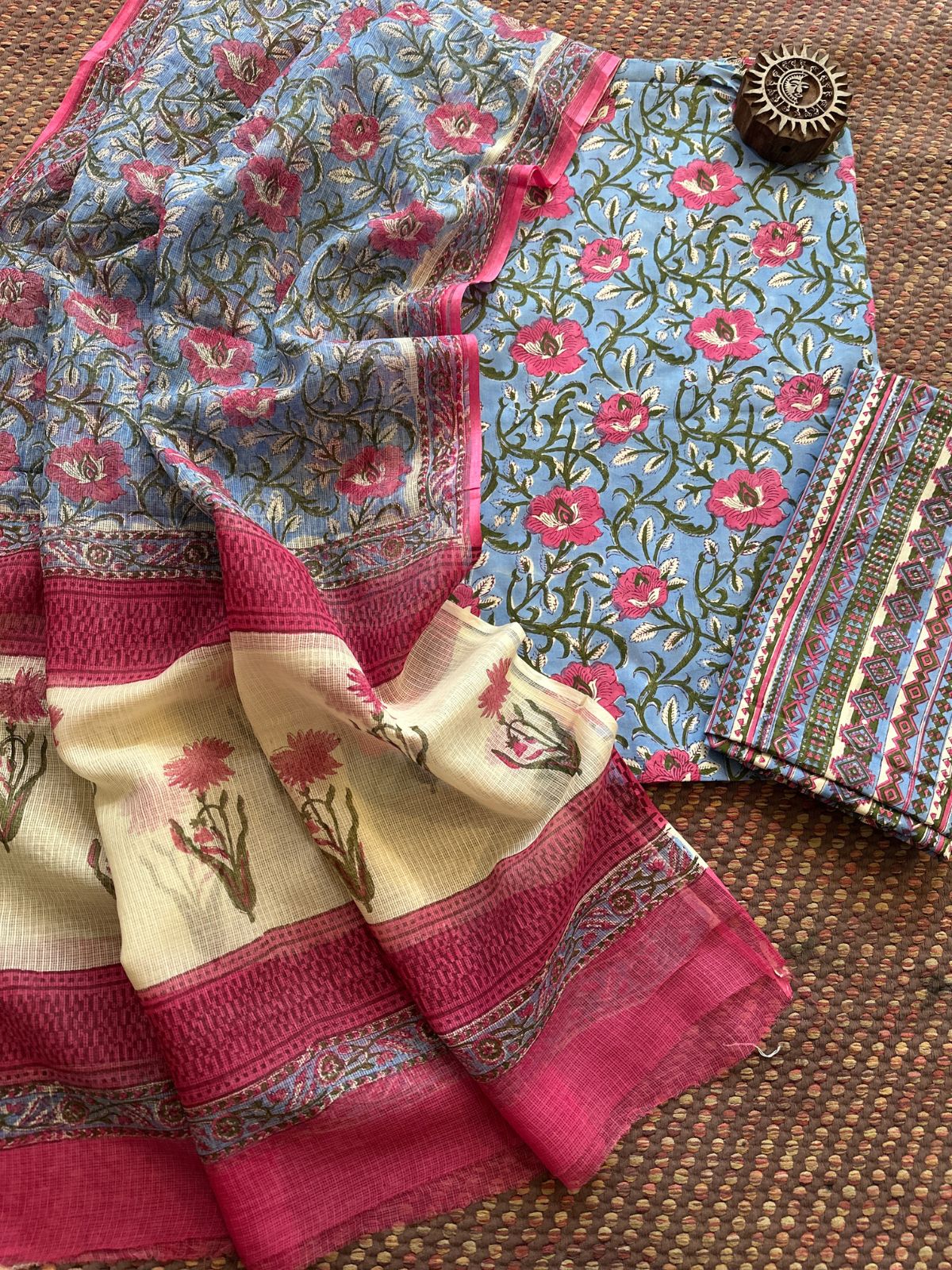 Pure Cotton Unstitched Set with Kota Dupatta