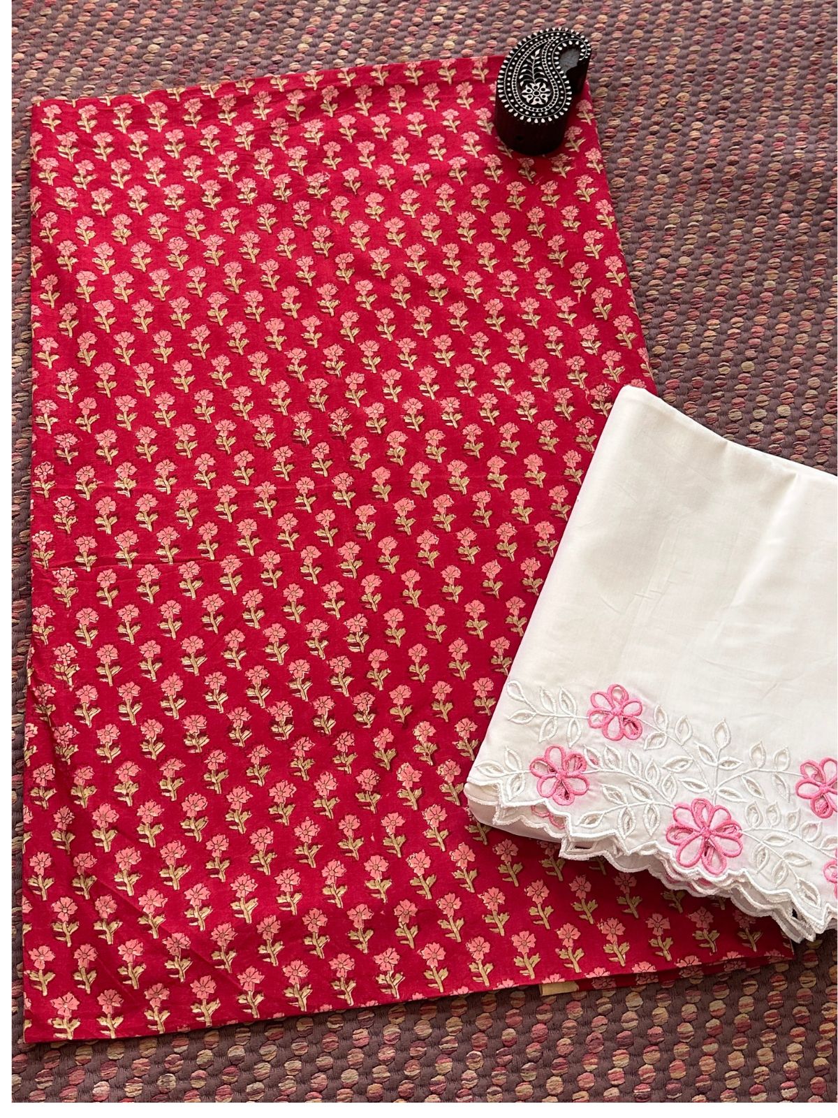 Pure Cotton fabric with Cutwork Bottom Unstitched Set