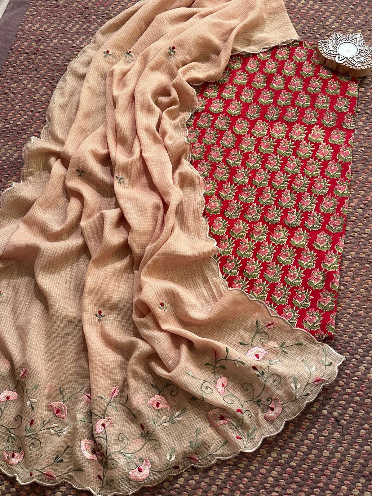 Pure Cotton Handblock Fabric with Embroidered Dupatta
