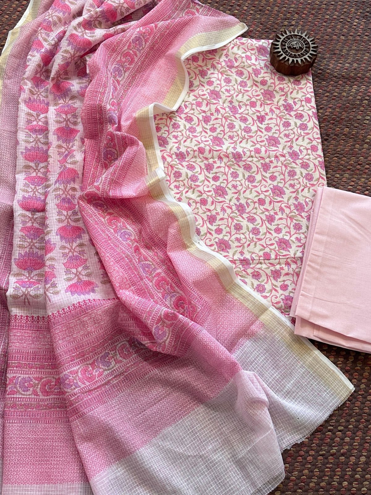 Pure Cotton Unstitched Set with Kota Dupatta